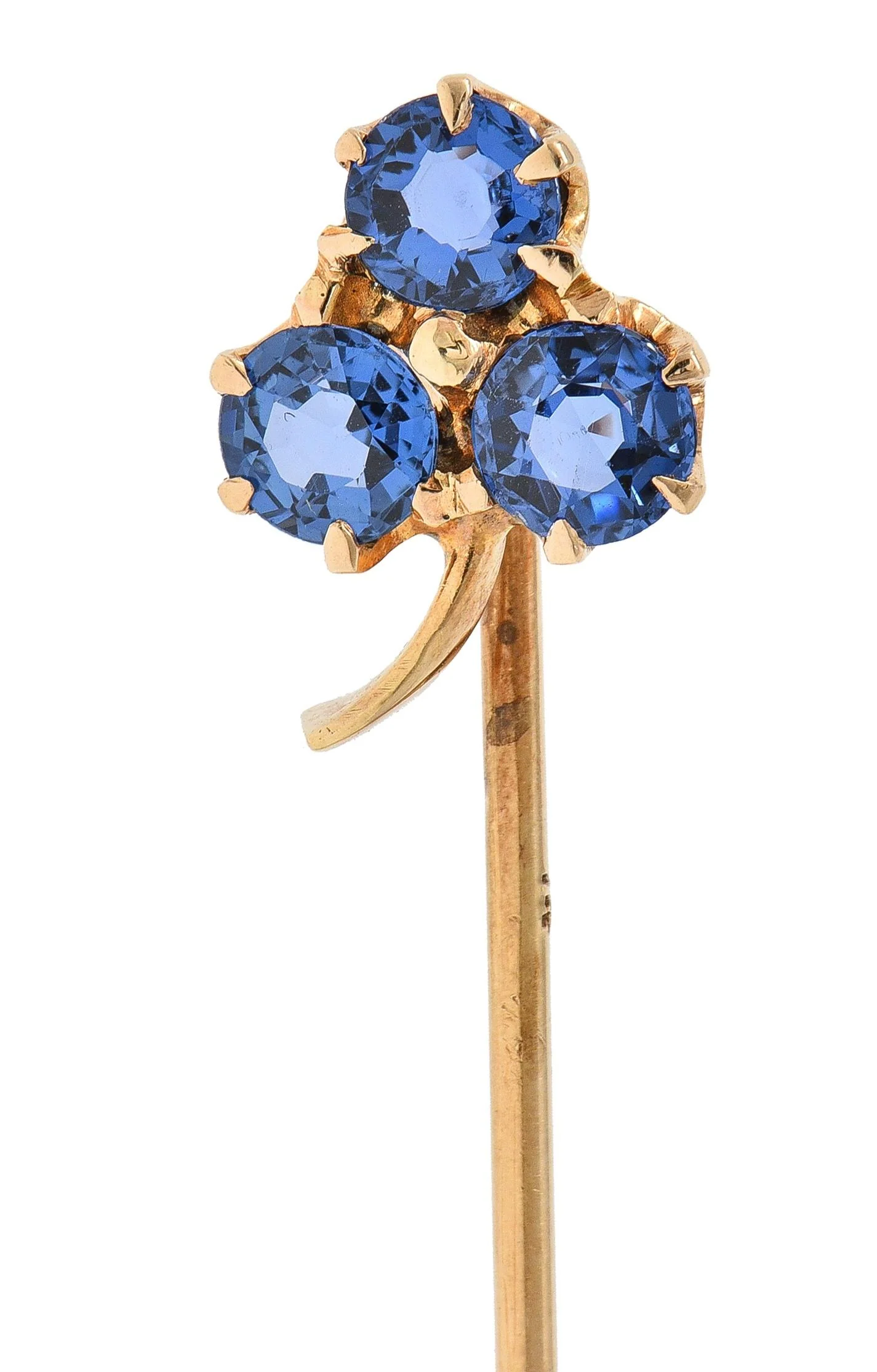 Victorian 1.05 CTW Sapphire 14 Karat Yellow Gold Clover Antique Stickpin - Image 9