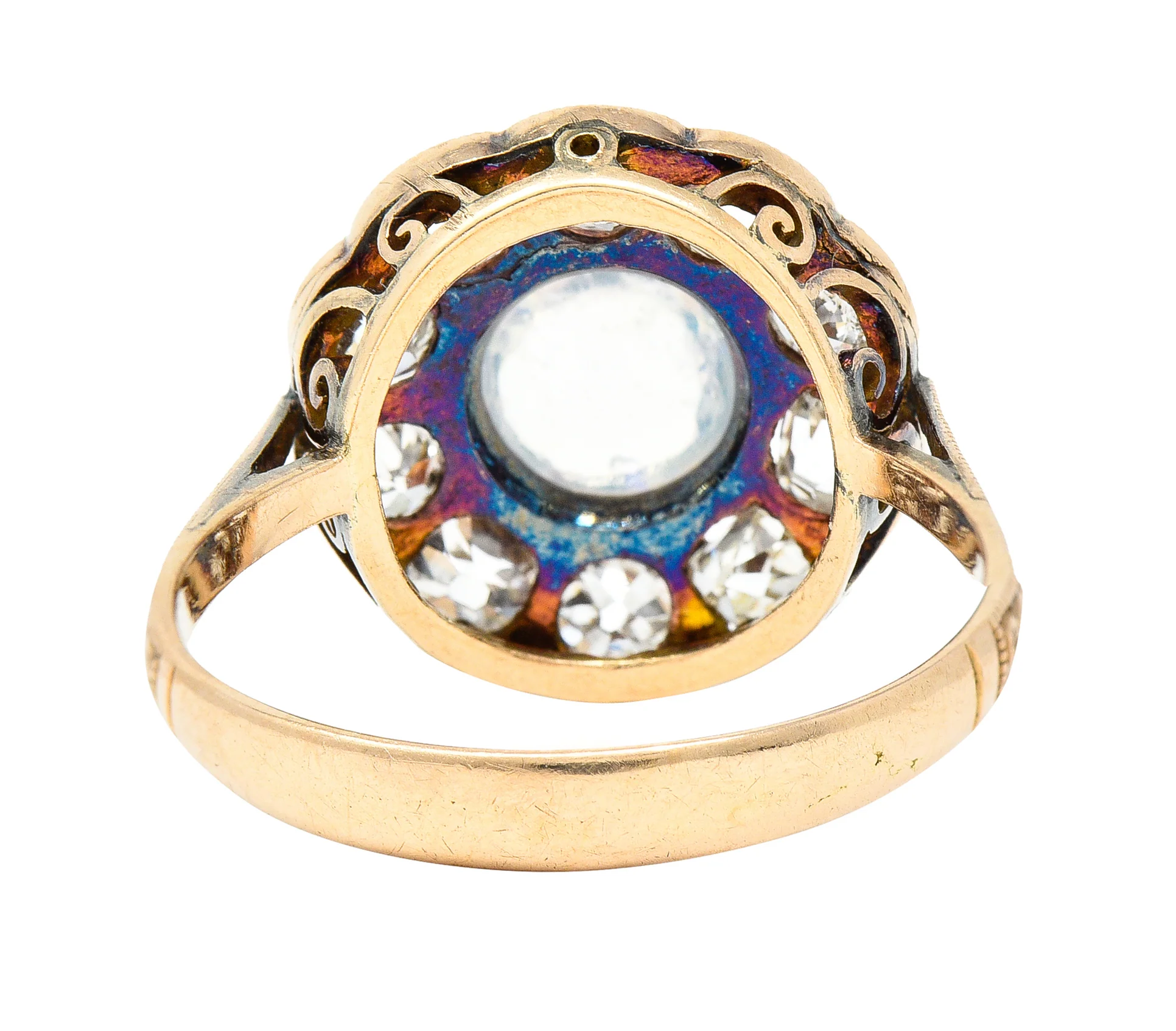 Victorian 1.08 CTW Jelly Opal Cabochon Old Mine Cut Diamond 18 Karat Rose Gold Antique Halo Ring - Image 4