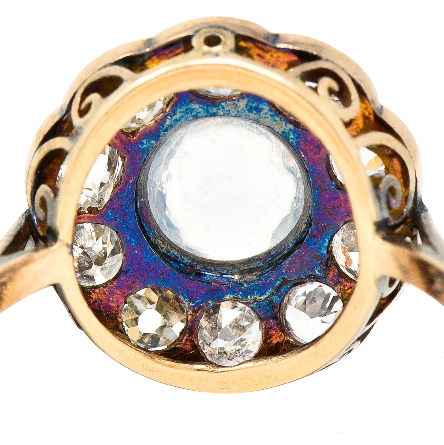 Victorian 1.08 CTW Jelly Opal Cabochon Old Mine Cut Diamond 18 Karat Rose Gold Antique Halo Ring - Image 7