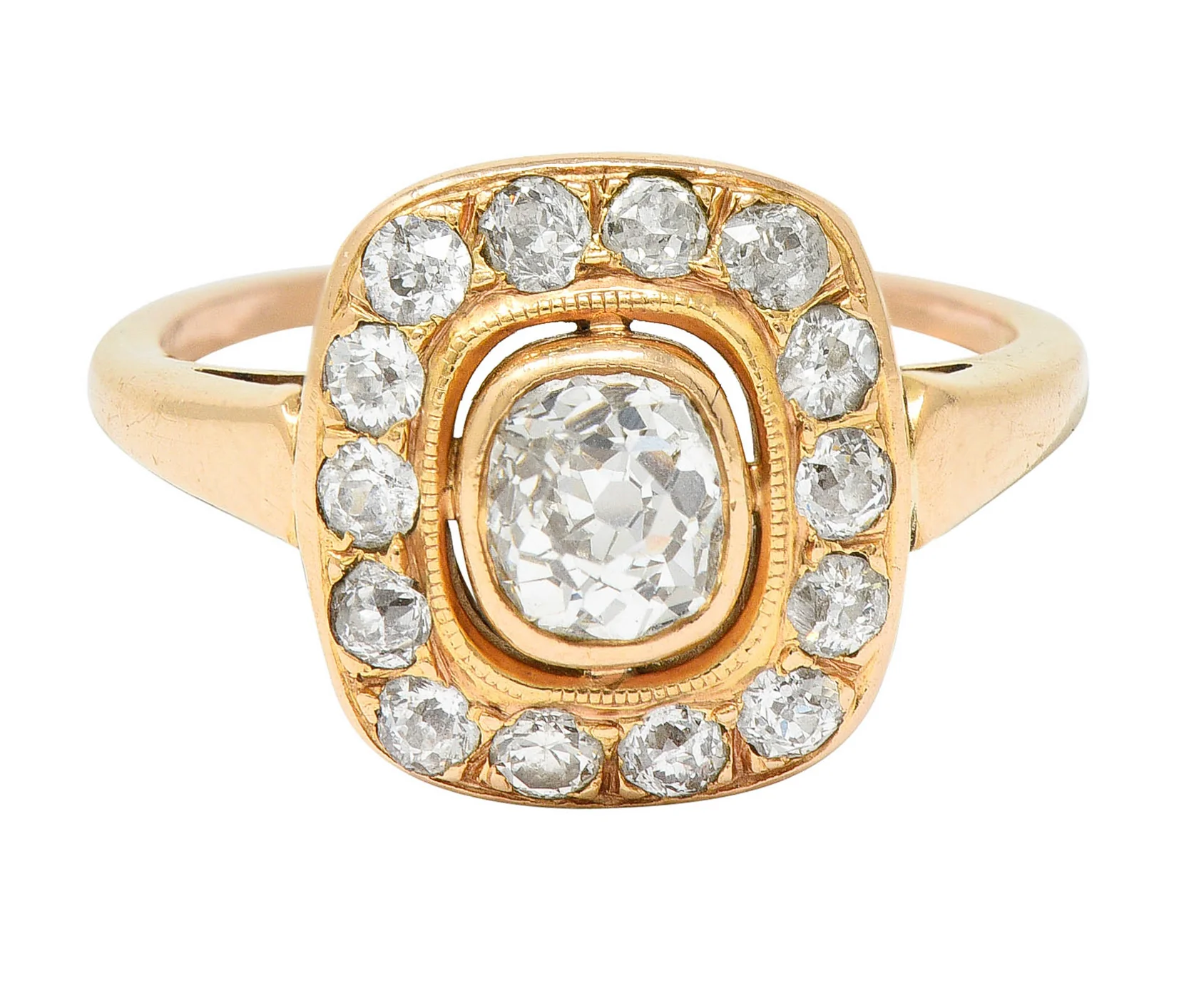 Victorian 1.11 CTW Old Mine Diamond 18 Karat Rose Gold Antique Cluster Ring