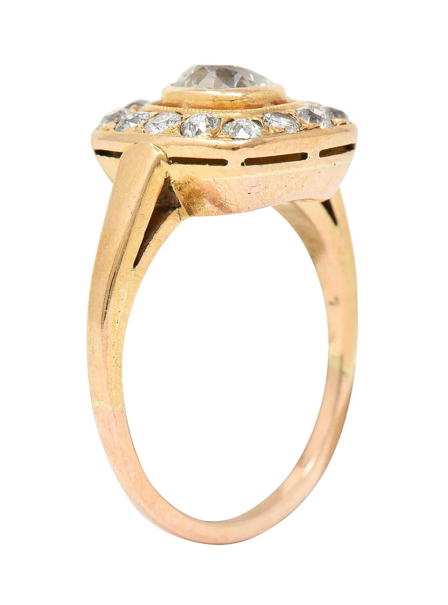 Victorian 1.11 CTW Old Mine Diamond 18 Karat Rose Gold Antique Cluster Ring - Image 10