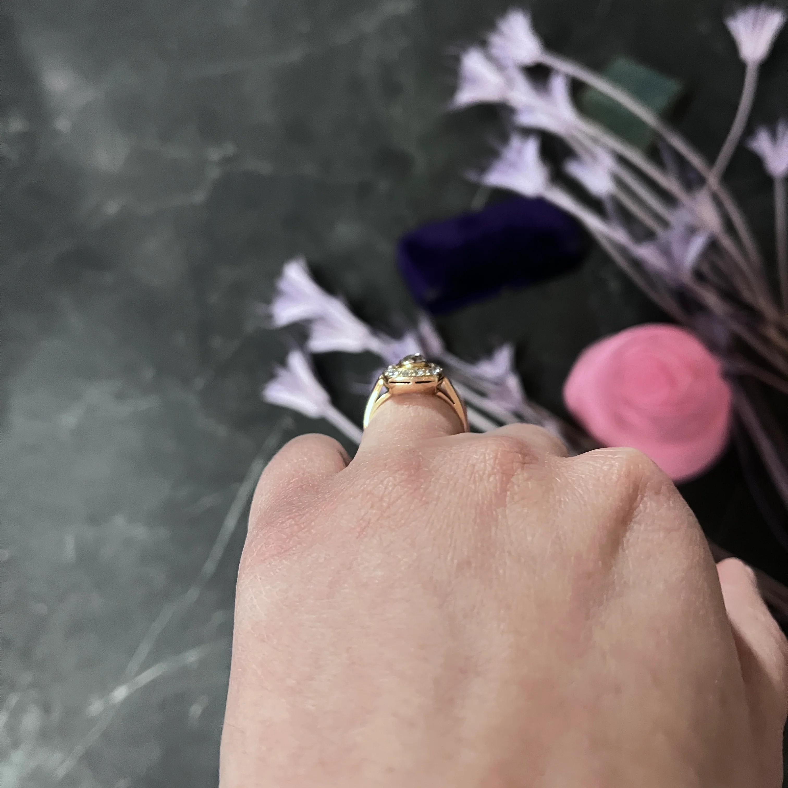 Victorian 1.11 CTW Old Mine Diamond 18 Karat Rose Gold Antique Cluster Ring - Image 14