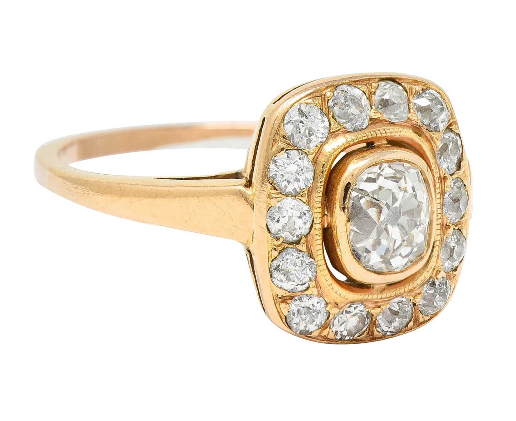 Victorian 1.11 CTW Old Mine Diamond 18 Karat Rose Gold Antique Cluster Ring - Image 2