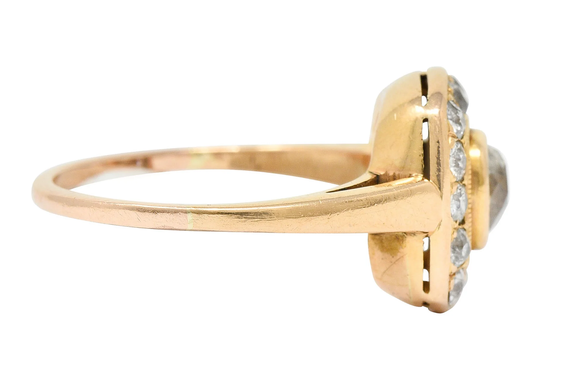 Victorian 1.11 CTW Old Mine Diamond 18 Karat Rose Gold Antique Cluster Ring - Image 3
