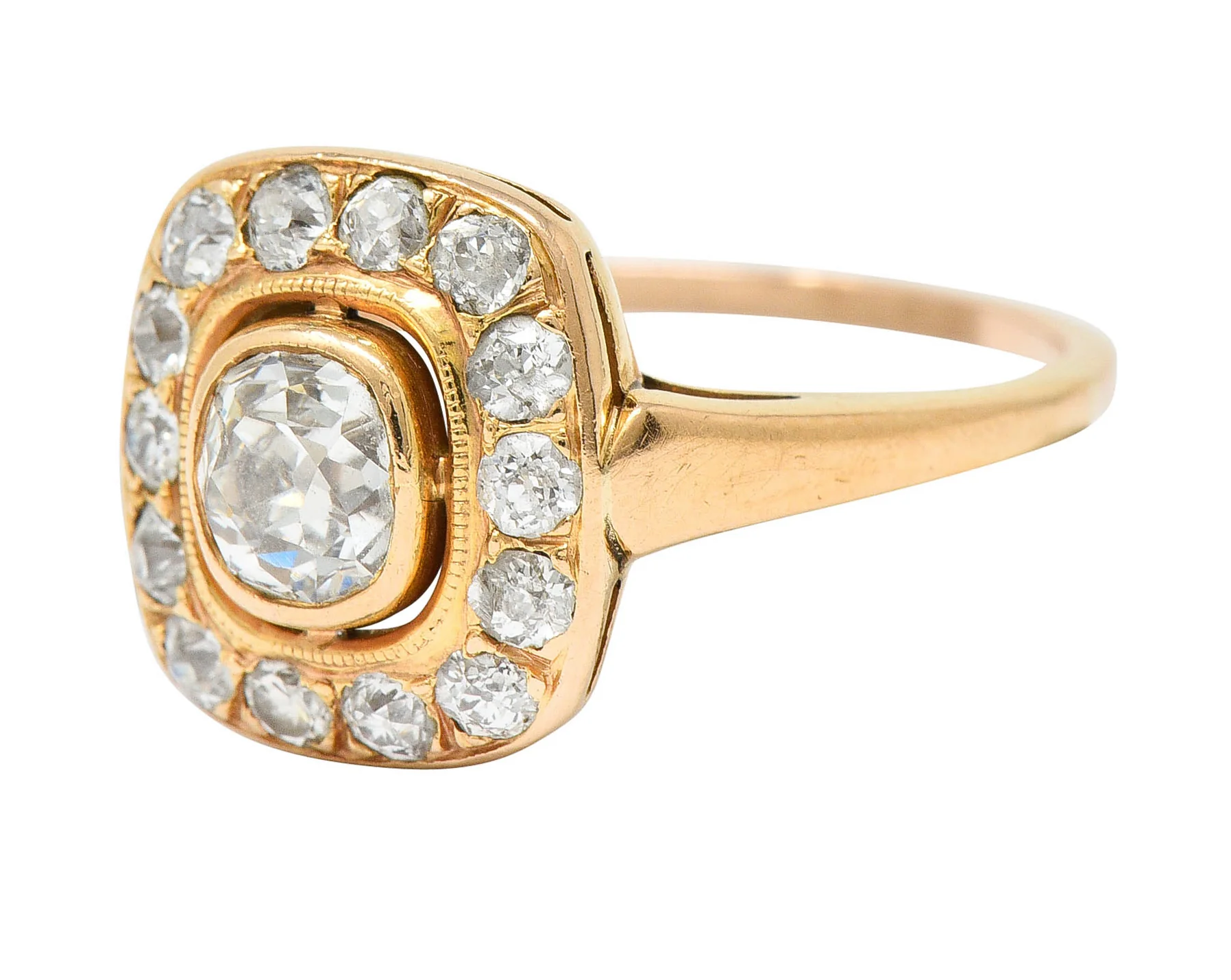Victorian 1.11 CTW Old Mine Diamond 18 Karat Rose Gold Antique Cluster Ring - Image 6