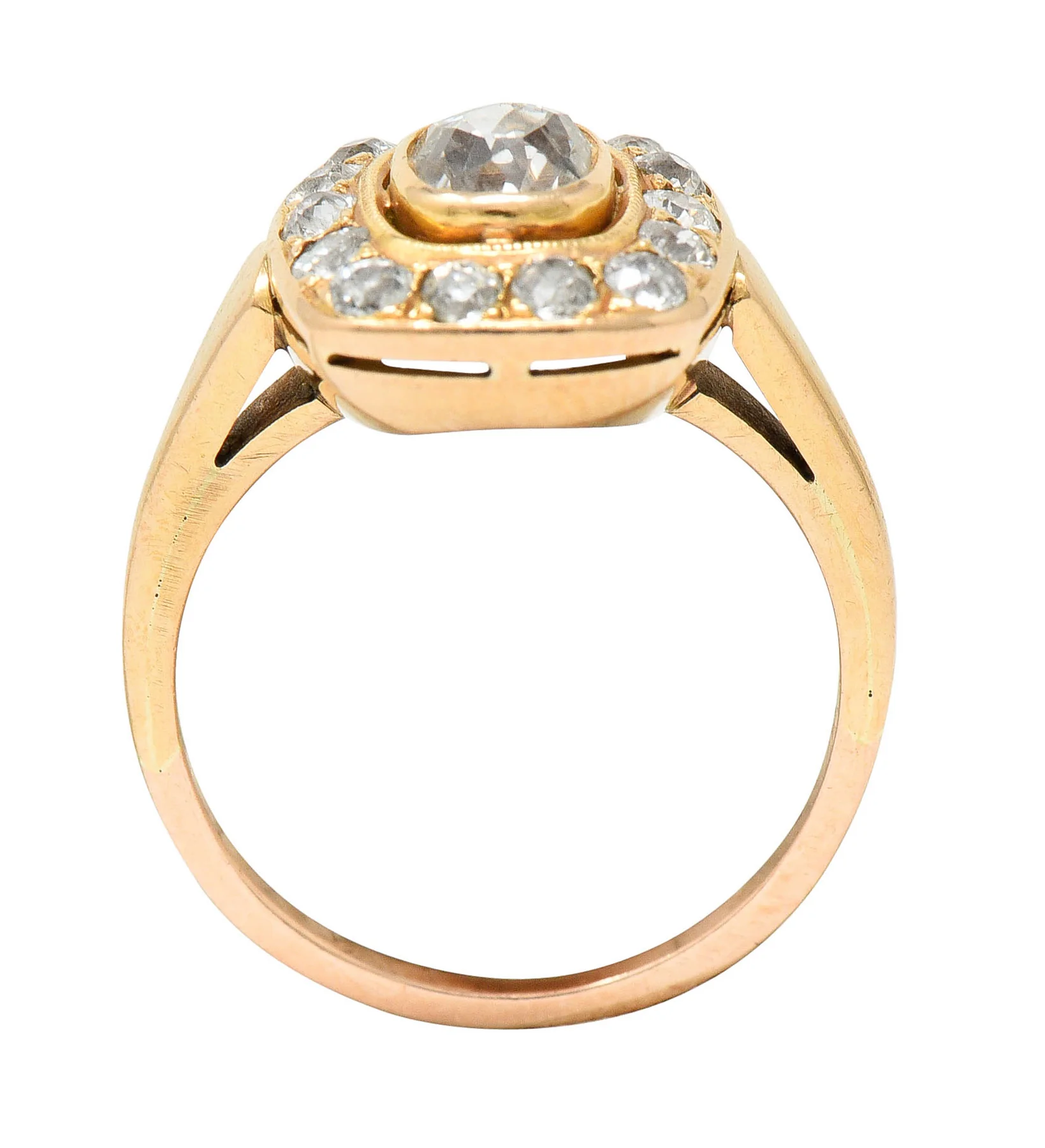 Victorian 1.11 CTW Old Mine Diamond 18 Karat Rose Gold Antique Cluster Ring - Image 9