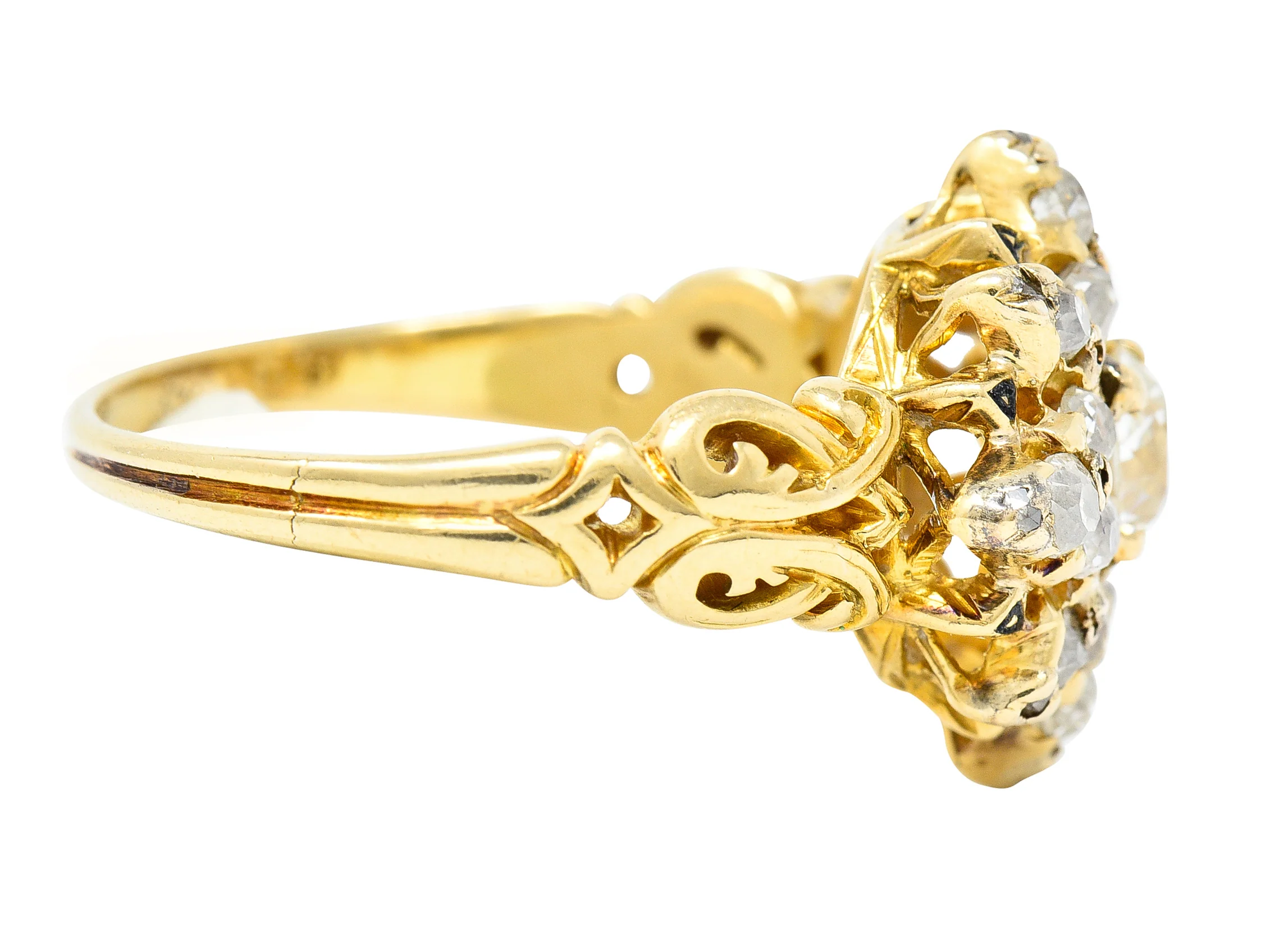 Victorian 1.12 CTW Old European Cut Diamond Enamel 14 Karat Yellow Gold Starburst Antique Cluster Ring - Image 3