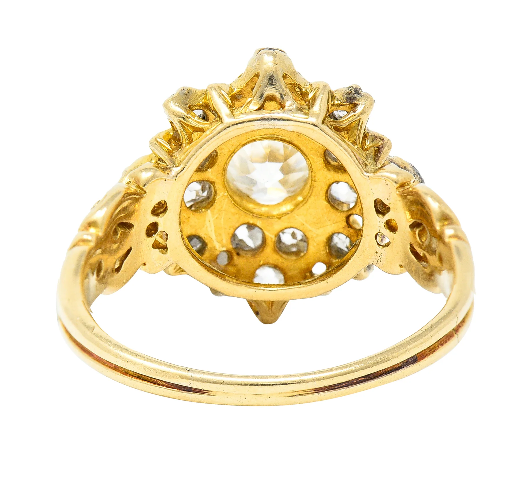 Victorian 1.12 CTW Old European Cut Diamond Enamel 14 Karat Yellow Gold Starburst Antique Cluster Ring - Image 4