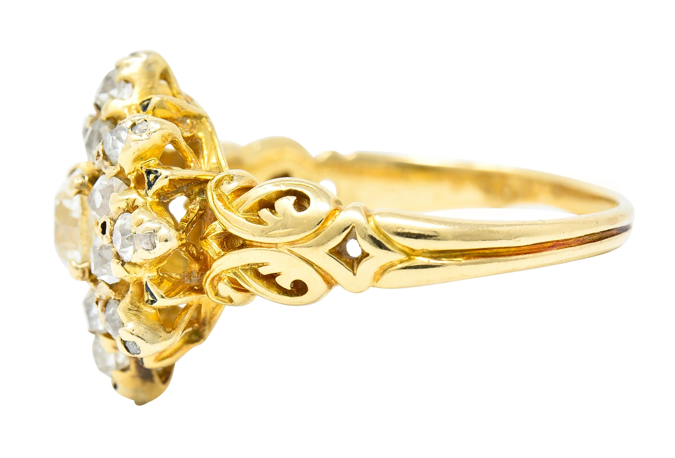 Victorian 1.12 CTW Old European Cut Diamond Enamel 14 Karat Yellow Gold Starburst Antique Cluster Ring - Image 5