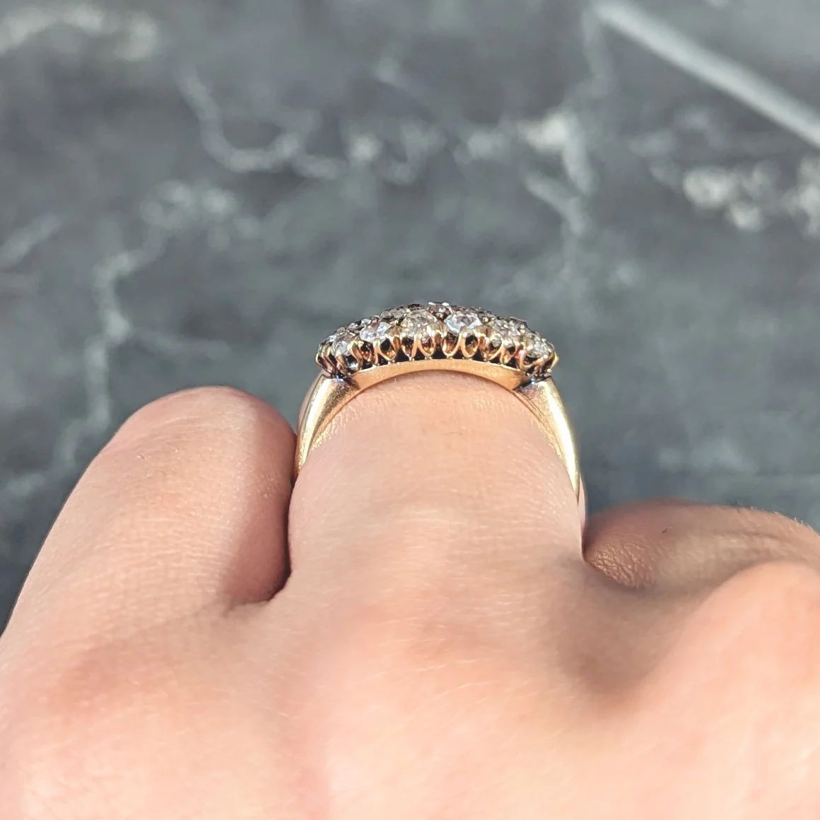 Victorian 1.20 CTW Old Mine Cut Diamond 14 Karat Yellow Gold Antique Band Ring - Image 11