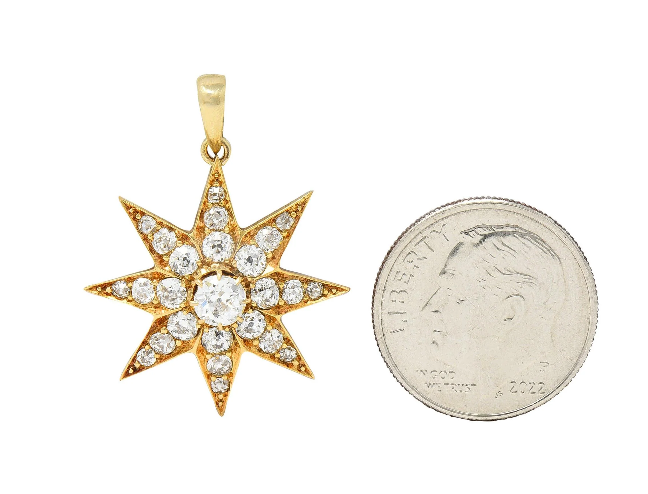 Victorian 1.22 CTW Diamond 18 Karat Yellow Gold Hair Starburst Antique Mourning Pendant - Image 6