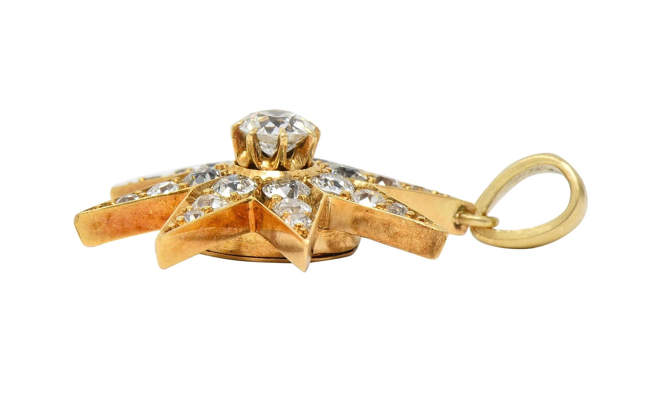 Victorian 1.22 CTW Diamond 18 Karat Yellow Gold Hair Starburst Antique Mourning Pendant - Image 7