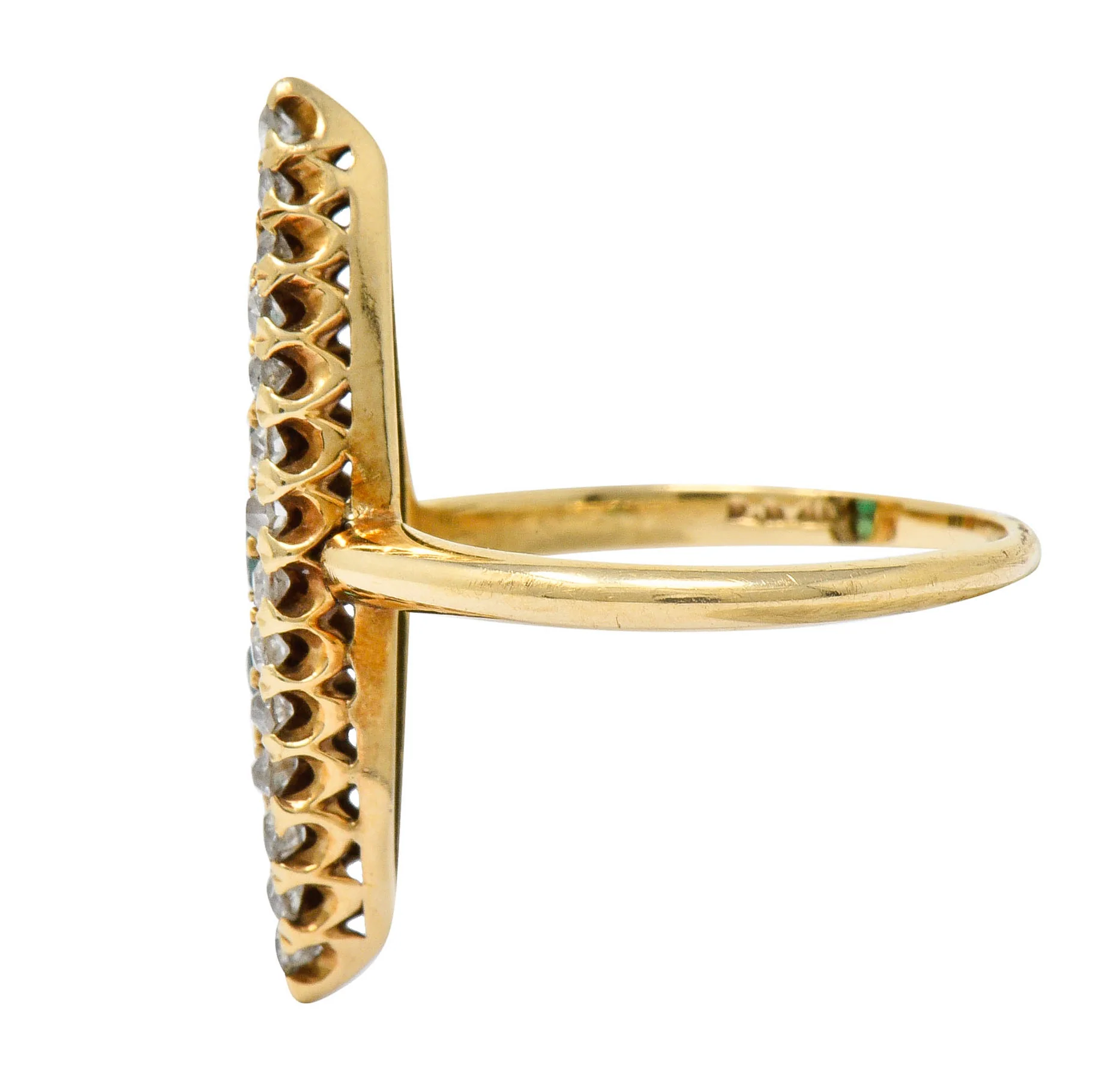 Victorian 1.22 CTW Emerald Diamond 14 Karat Gold Navette Cluster Ring - Image 5