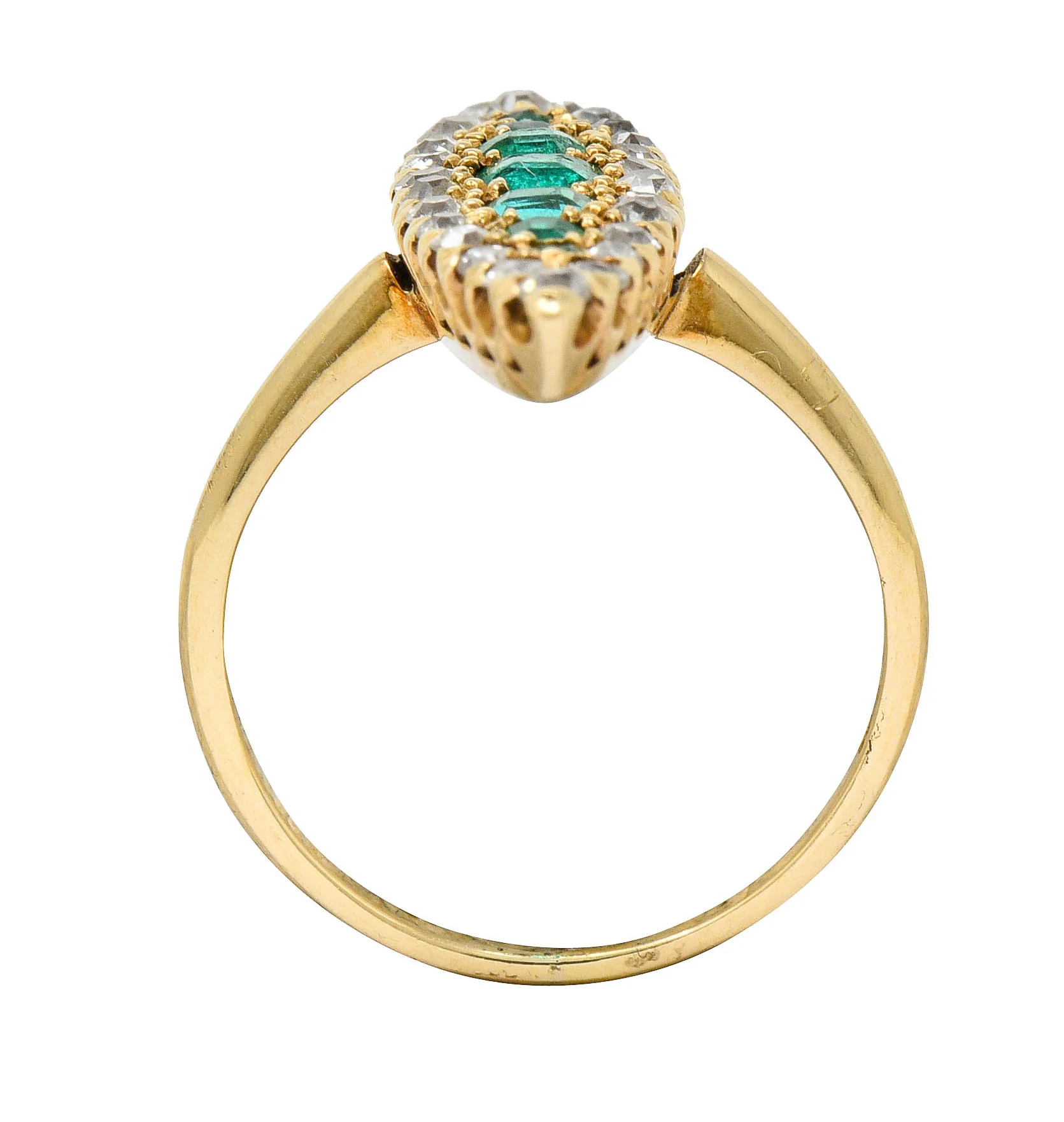 Victorian 1.22 CTW Emerald Diamond 14 Karat Gold Navette Cluster Ring - Image 8