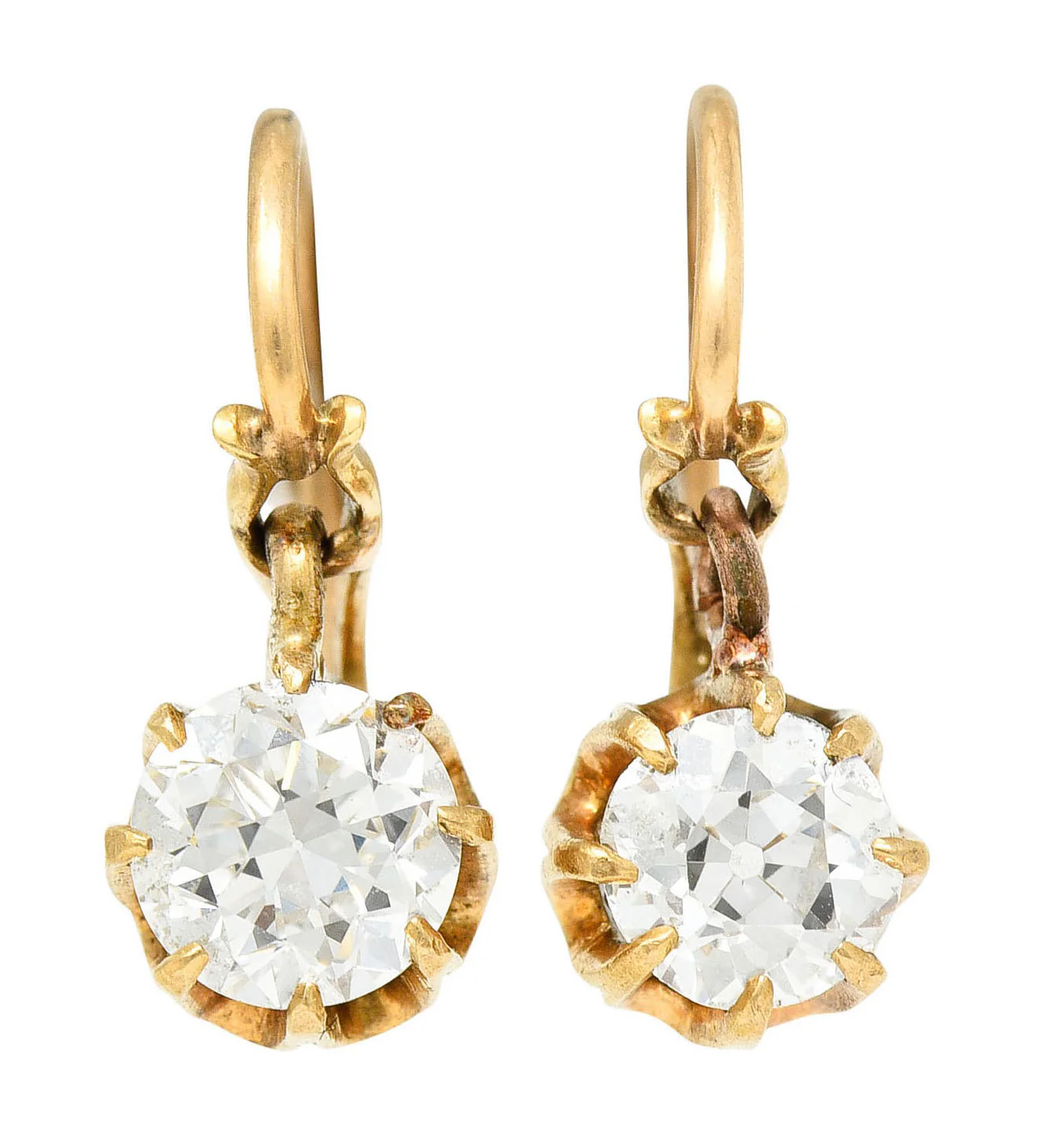 Victorian 1.25 CTW Diamond 14 Karat Gold Drop Earrings