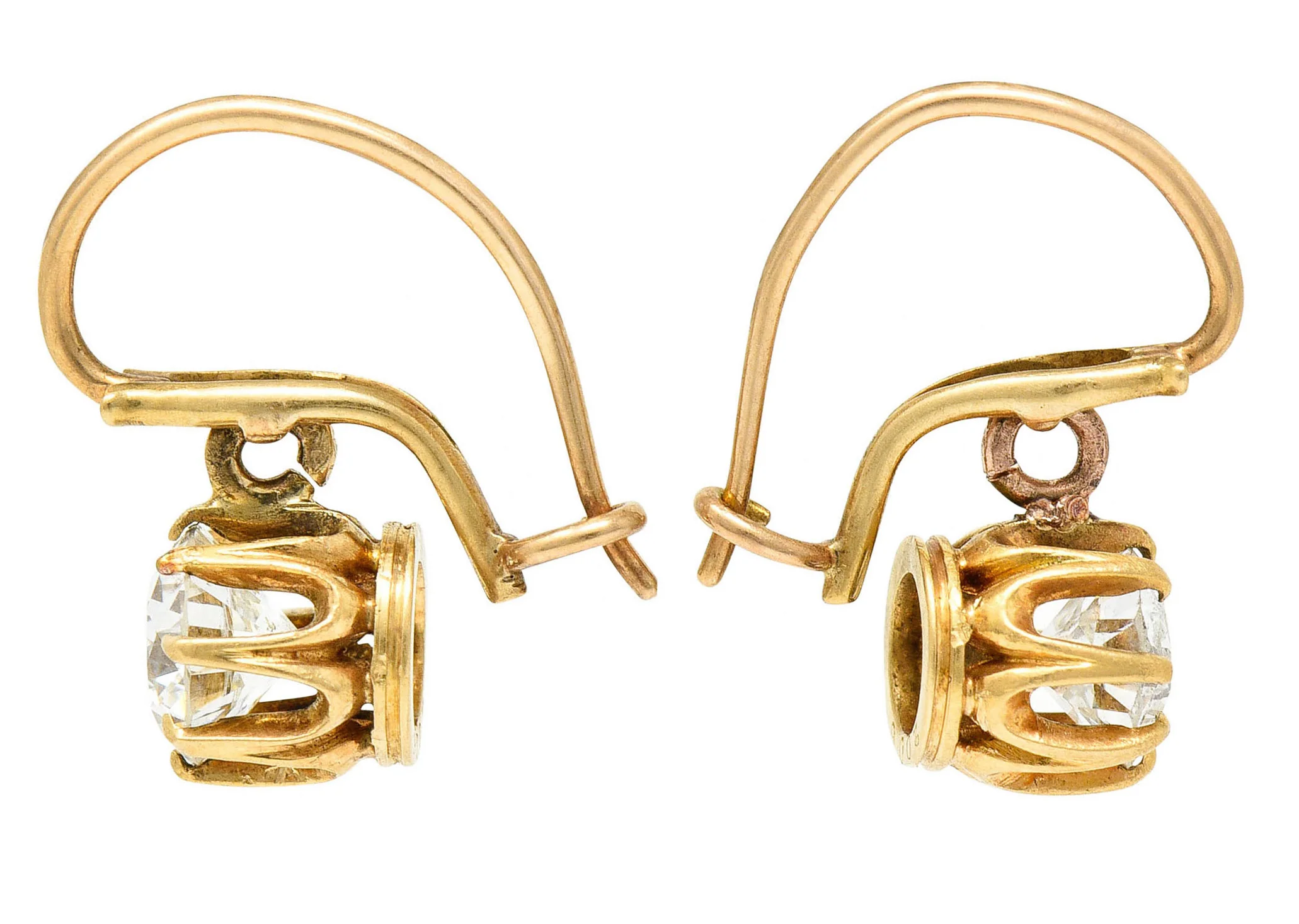 Victorian 1.25 CTW Diamond 14 Karat Gold Drop Earrings - Image 2