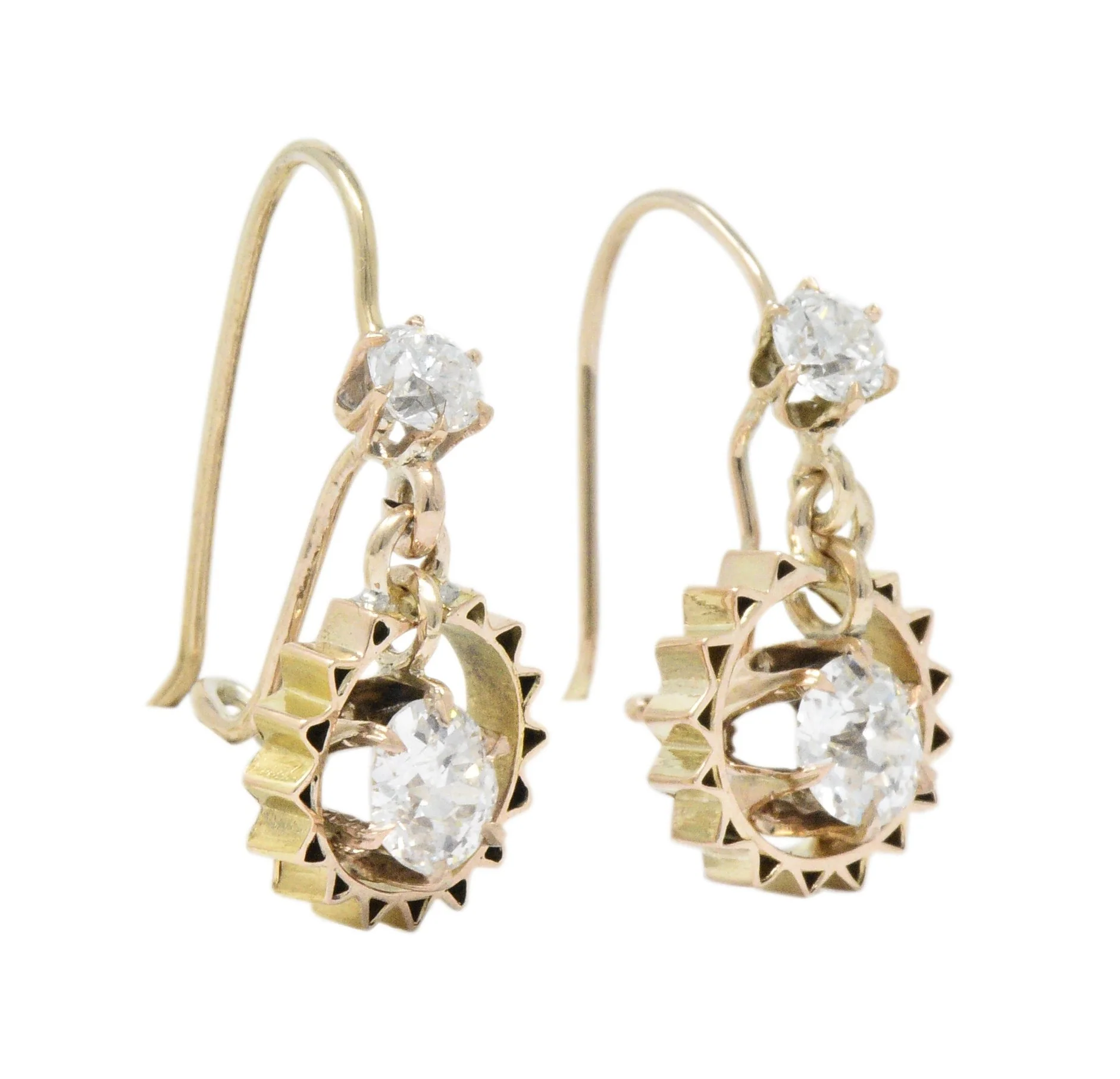 Victorian 1.30 CTW Diamond 14 Karat Rose Gold Drop Earrings - Image 3