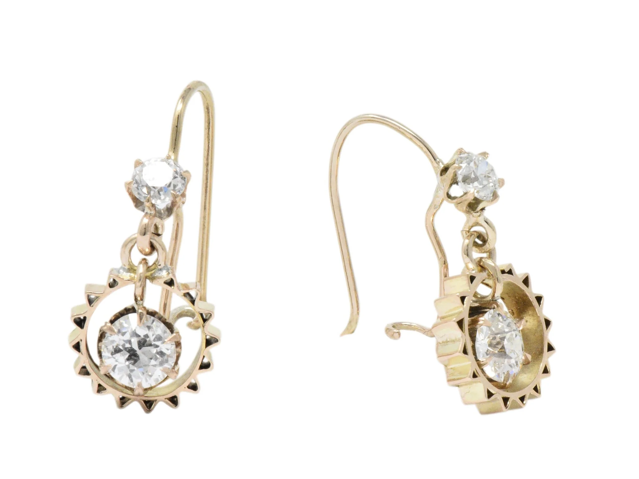 Victorian 1.30 CTW Diamond 14 Karat Rose Gold Drop Earrings - Image 5