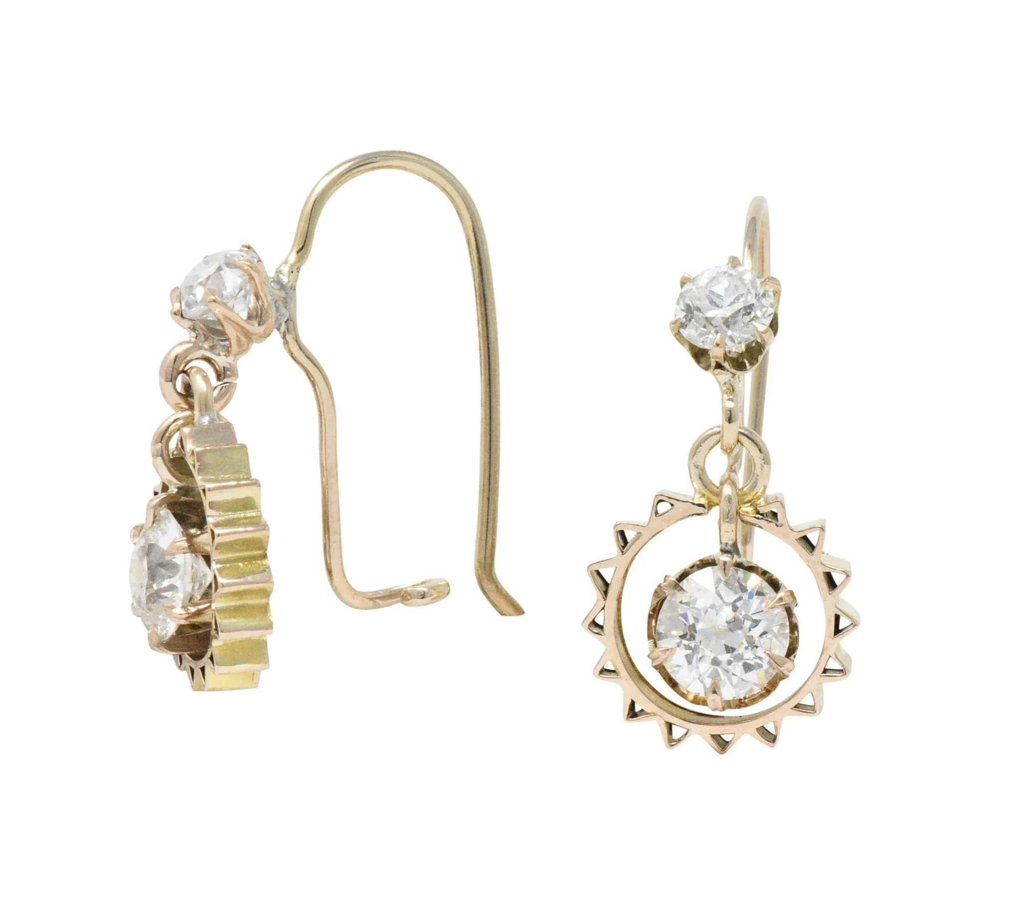 Victorian 1.30 CTW Diamond 14 Karat Rose Gold Drop Earrings - Image 8