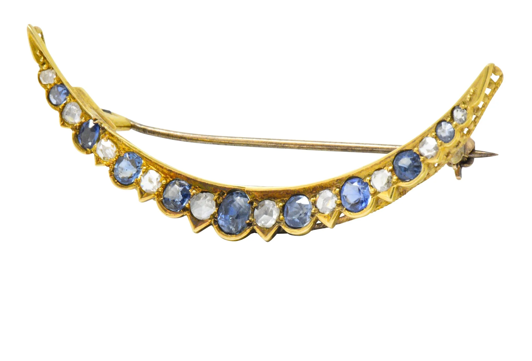 Victorian 1.35 CTW Sapphire Diamond 15 Karat Gold Honeymoon Brooch - Image 2