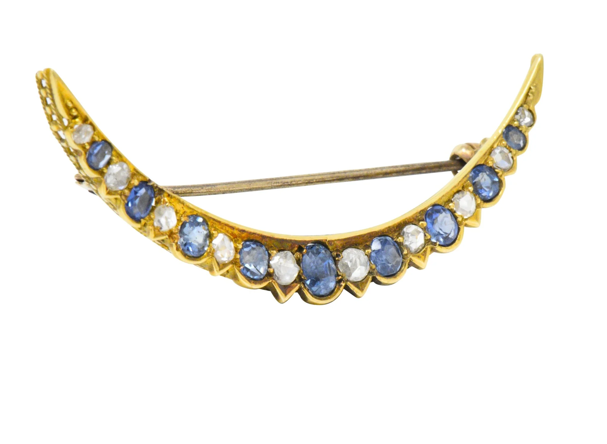 Victorian 1.35 CTW Sapphire Diamond 15 Karat Gold Honeymoon Brooch - Image 3