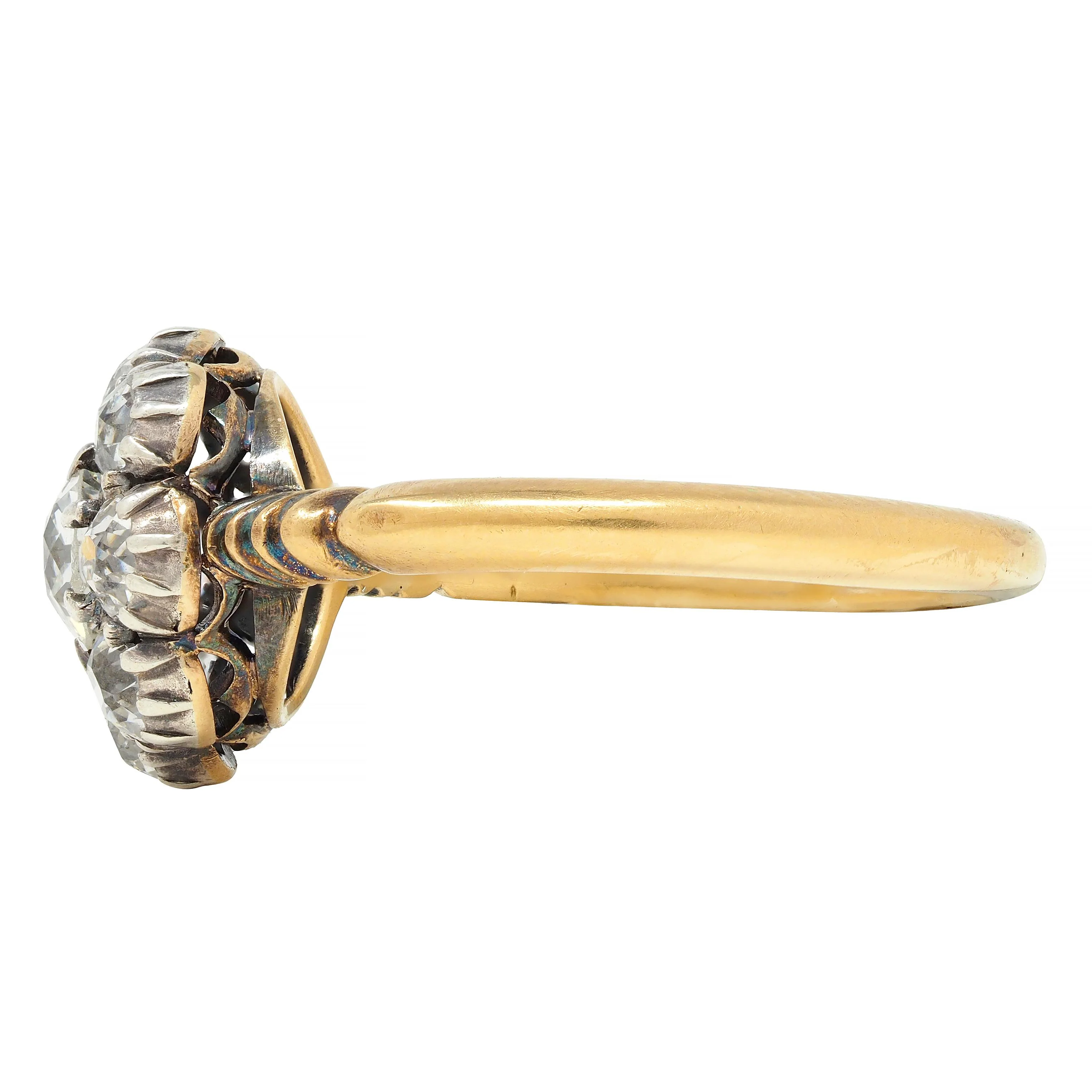 Victorian 1.36 CTW Old European Cut Diamond Silver 14 Karat Gold Antique Halo Ring - Image 6