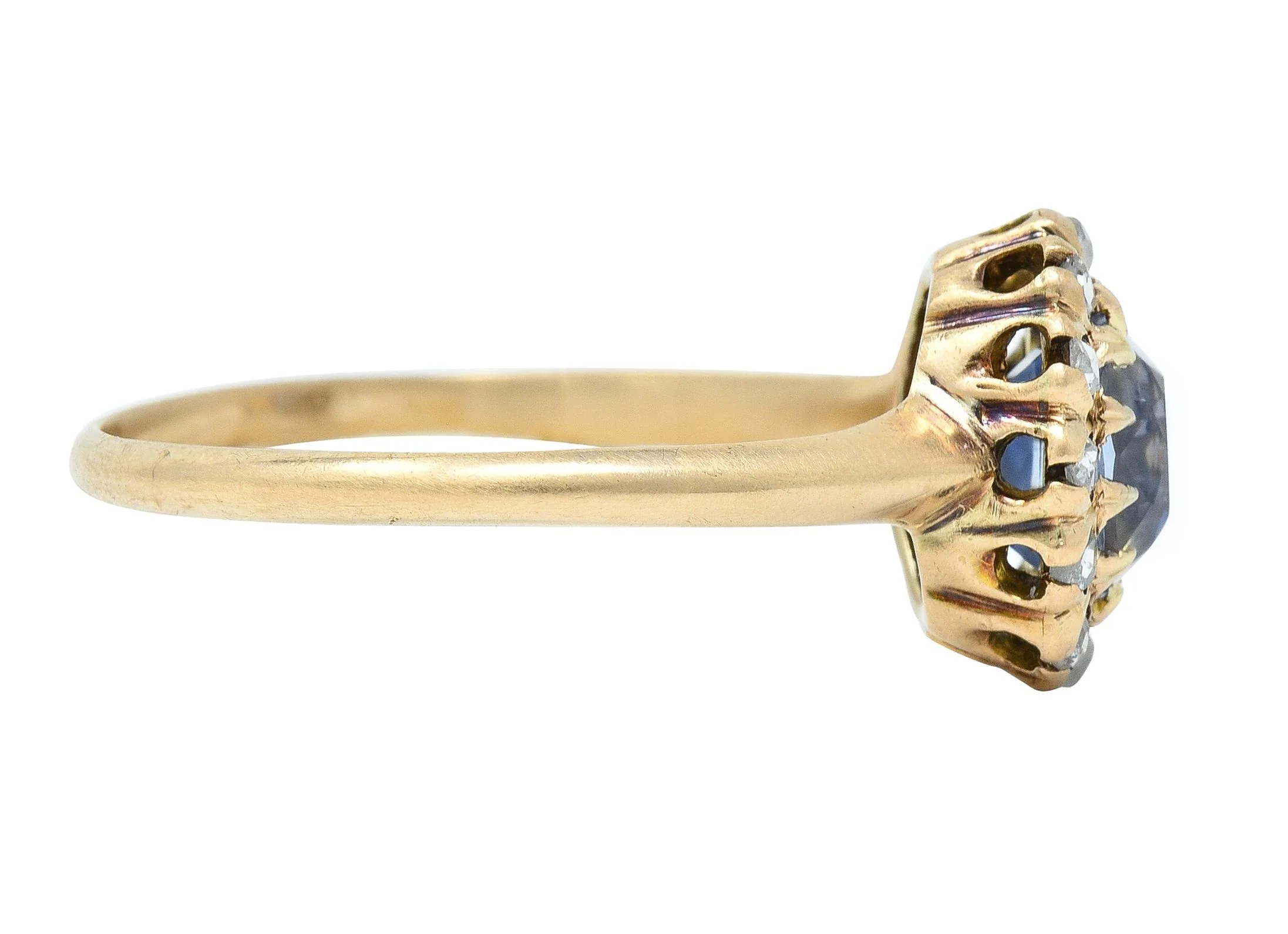 Victorian 1.37 CTW Sapphire Diamond 14 Karat Rose Gold Antique Halo Ring - Image 3