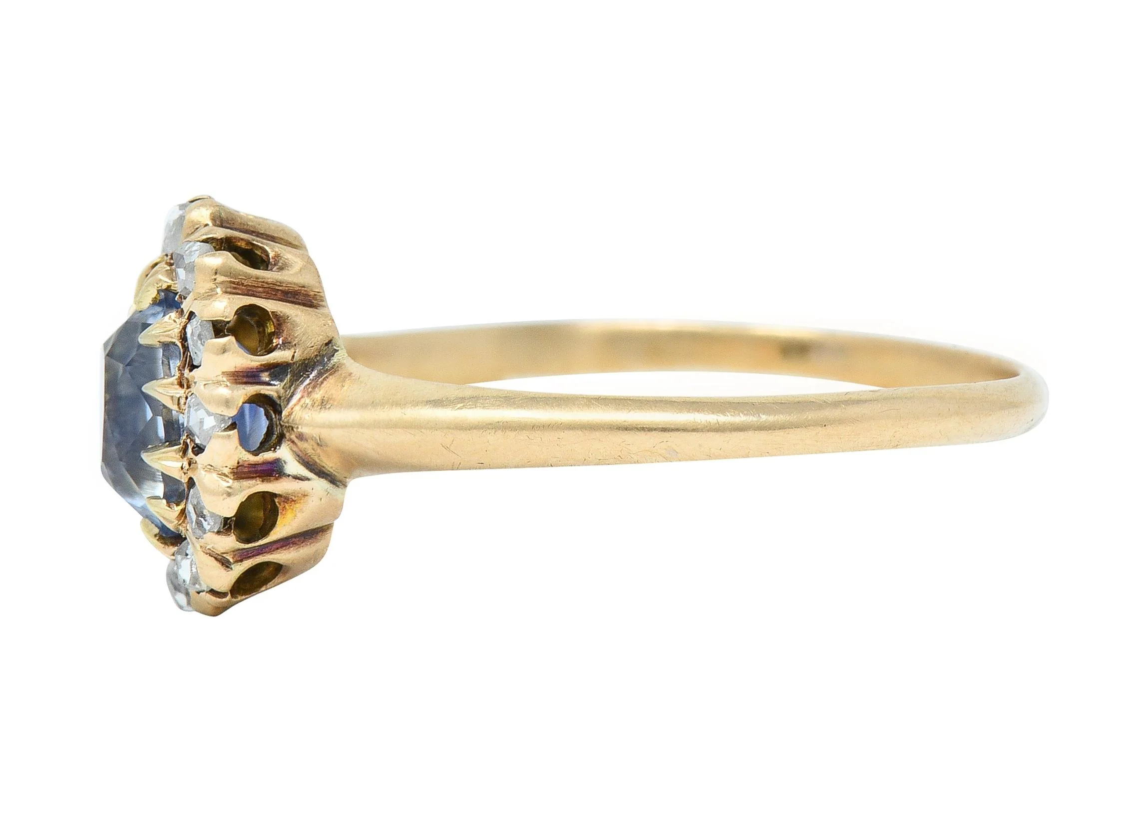 Victorian 1.37 CTW Sapphire Diamond 14 Karat Rose Gold Antique Halo Ring - Image 5