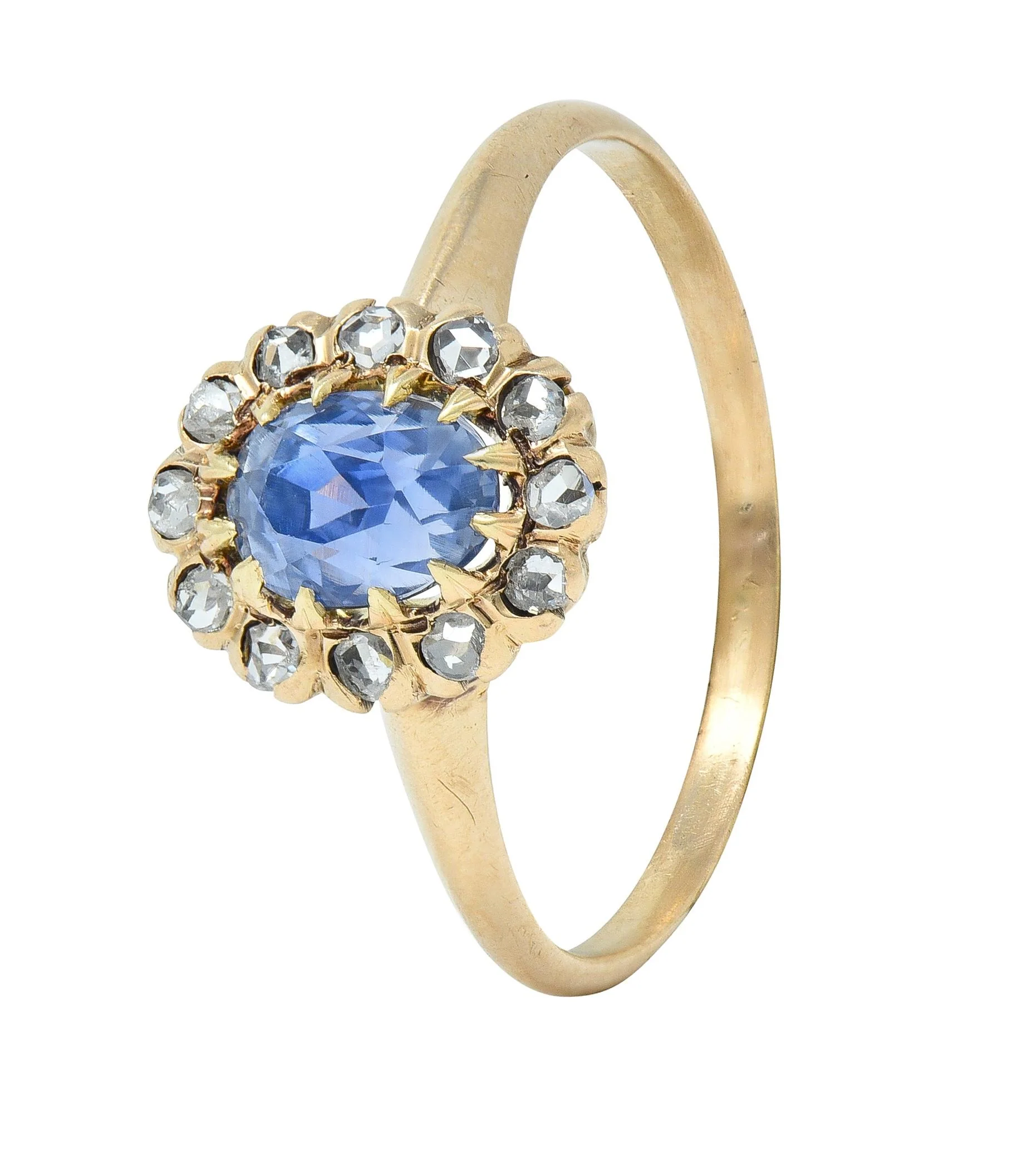 Victorian 1.37 CTW Sapphire Diamond 14 Karat Rose Gold Antique Halo Ring - Image 7