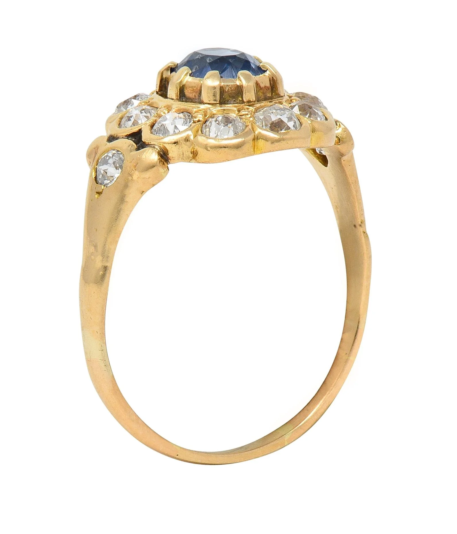 Victorian 1.37 CTW Sapphire Diamond 14 Karat Yellow Gold Antique Halo Ring - Image 10