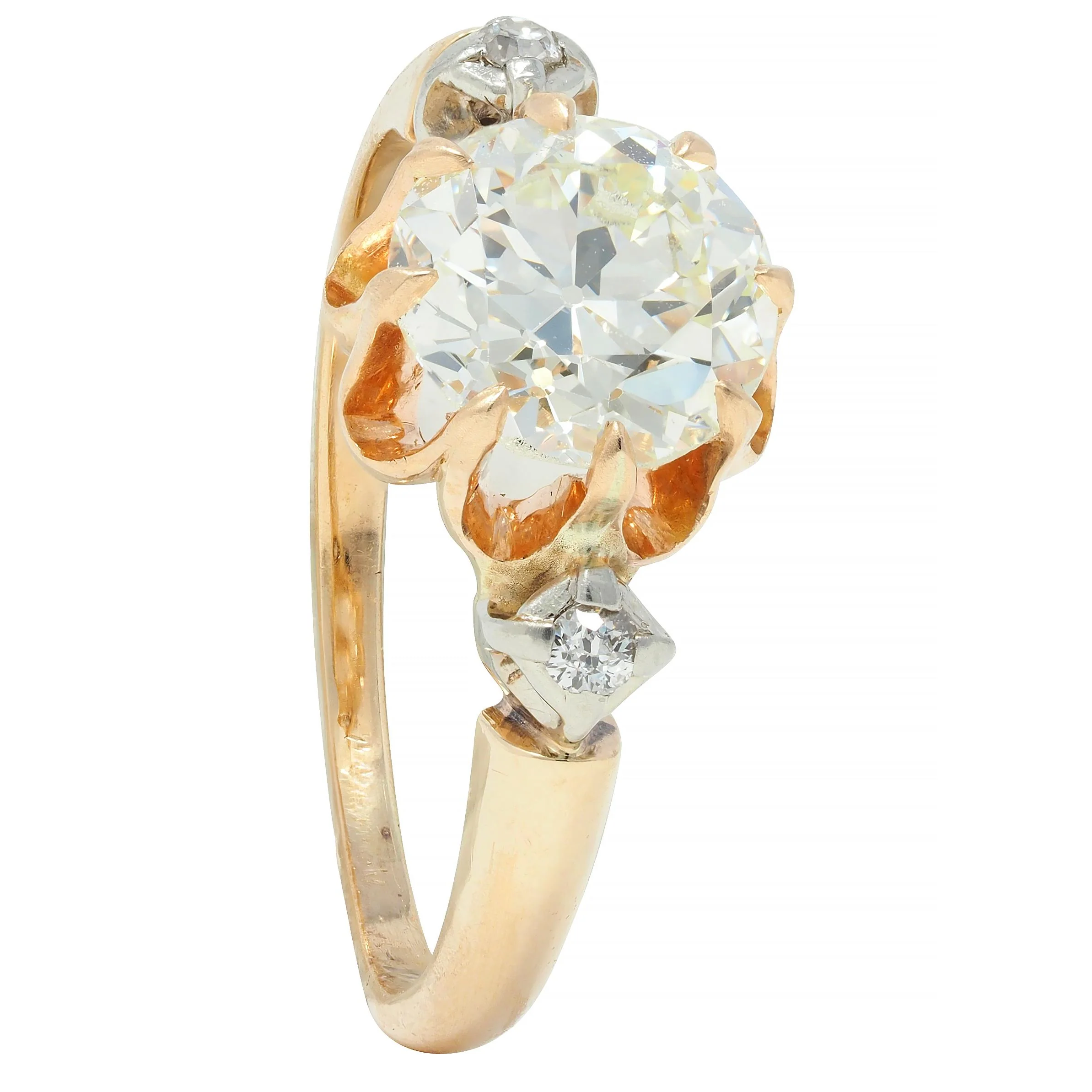Victorian 1.42 CTW Old European Diamond 14 Karat Two-Tone Gold Belcher Antique Engagement Ring - Image 10