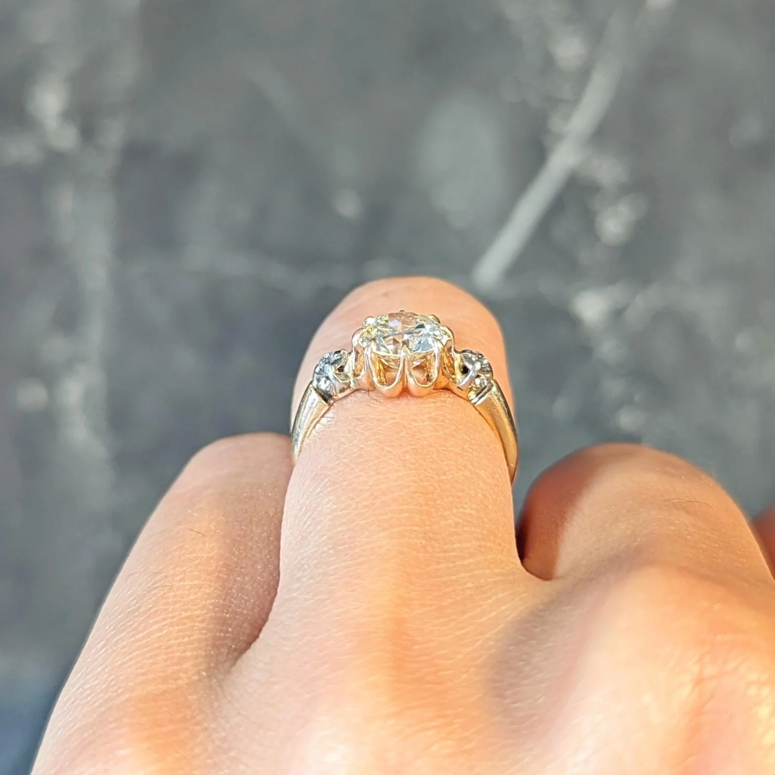 Victorian 1.42 CTW Old European Diamond 14 Karat Two-Tone Gold Belcher Antique Engagement Ring - Image 14