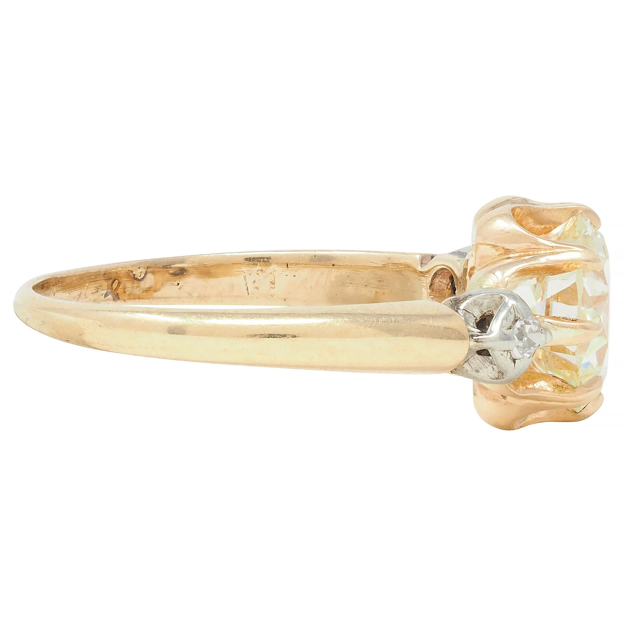 Victorian 1.42 CTW Old European Diamond 14 Karat Two-Tone Gold Belcher Antique Engagement Ring - Image 3