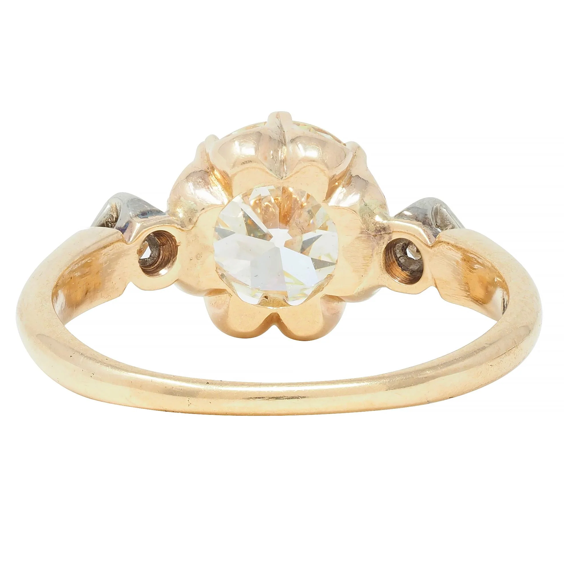 Victorian 1.42 CTW Old European Diamond 14 Karat Two-Tone Gold Belcher Antique Engagement Ring - Image 4