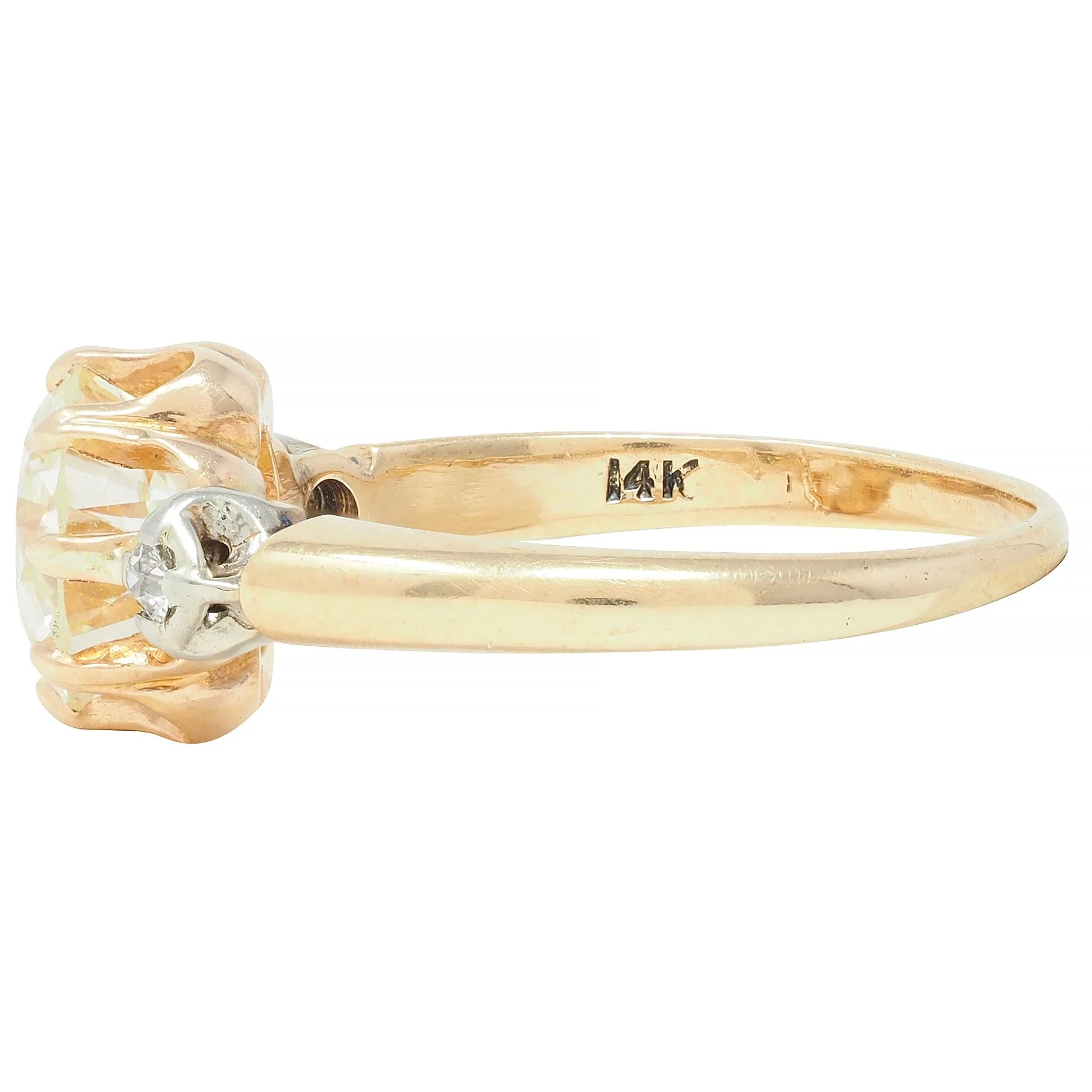 Victorian 1.42 CTW Old European Diamond 14 Karat Two-Tone Gold Belcher Antique Engagement Ring - Image 5