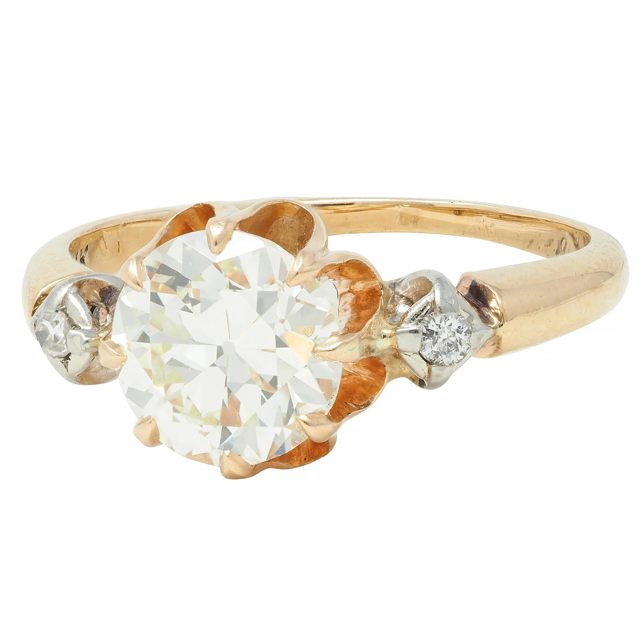 Victorian 1.42 CTW Old European Diamond 14 Karat Two-Tone Gold Belcher Antique Engagement Ring - Image 6