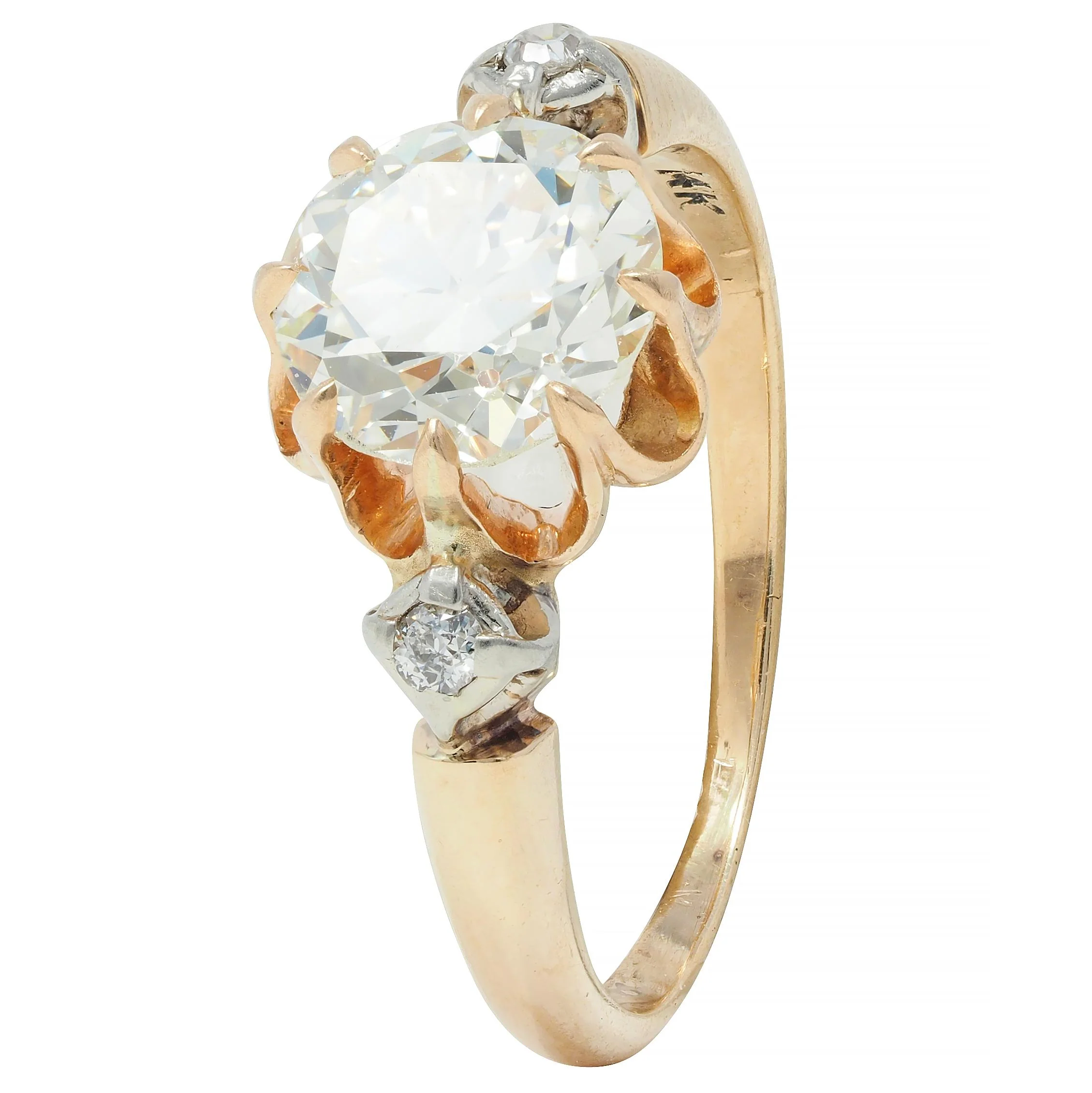 Victorian 1.42 CTW Old European Diamond 14 Karat Two-Tone Gold Belcher Antique Engagement Ring - Image 7