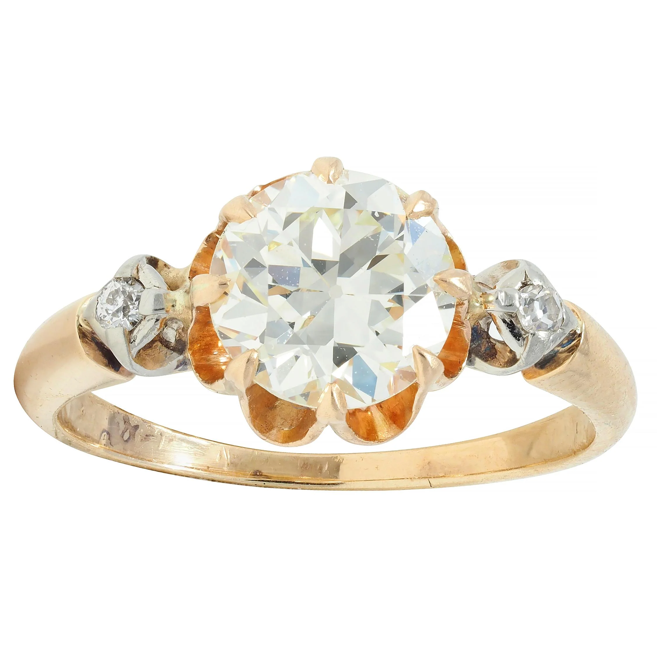 Victorian 1.42 CTW Old European Diamond 14 Karat Two-Tone Gold Belcher Antique Engagement Ring - Image 8