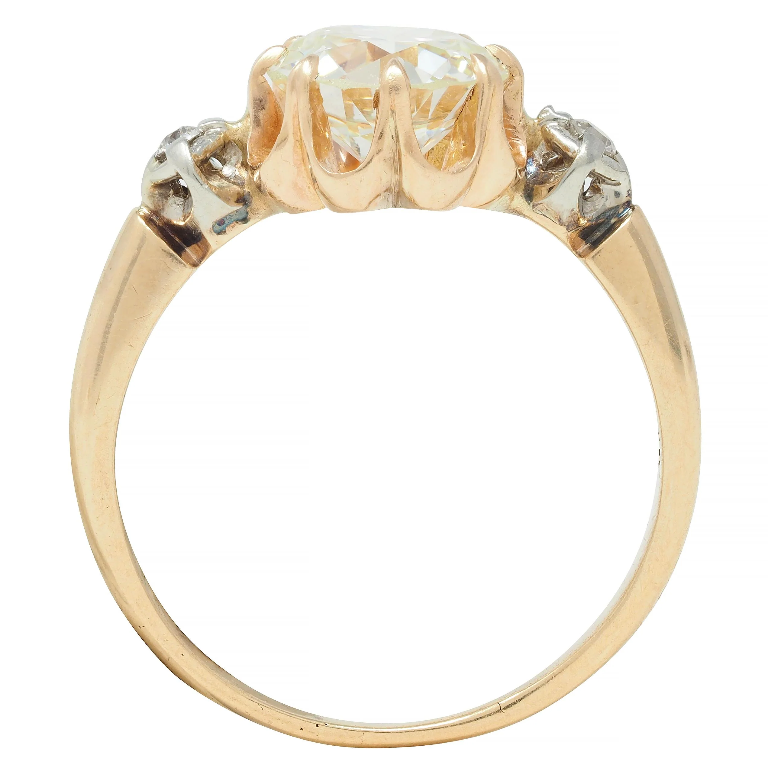 Victorian 1.42 CTW Old European Diamond 14 Karat Two-Tone Gold Belcher Antique Engagement Ring - Image 9
