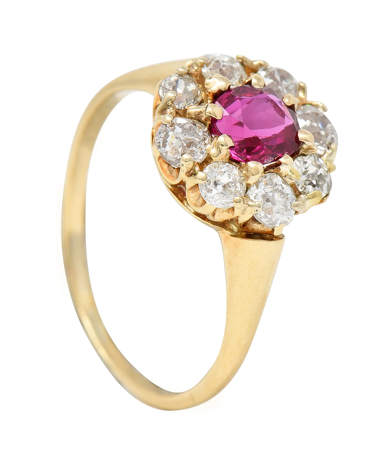 Victorian 1.43 CTW Ruby Diamond 14 Karat Yellow Gold Antique Cluster Ring - Image 10