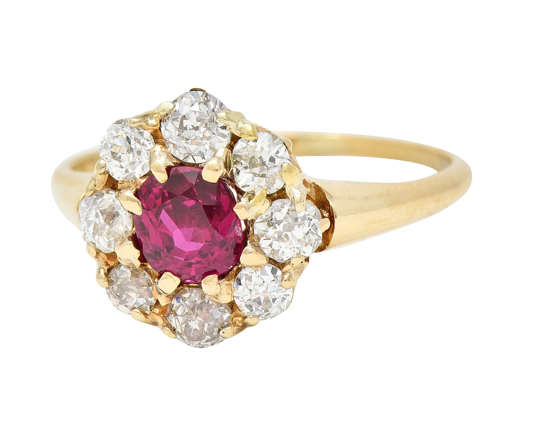 Victorian 1.43 CTW Ruby Diamond 14 Karat Yellow Gold Antique Cluster Ring - Image 6