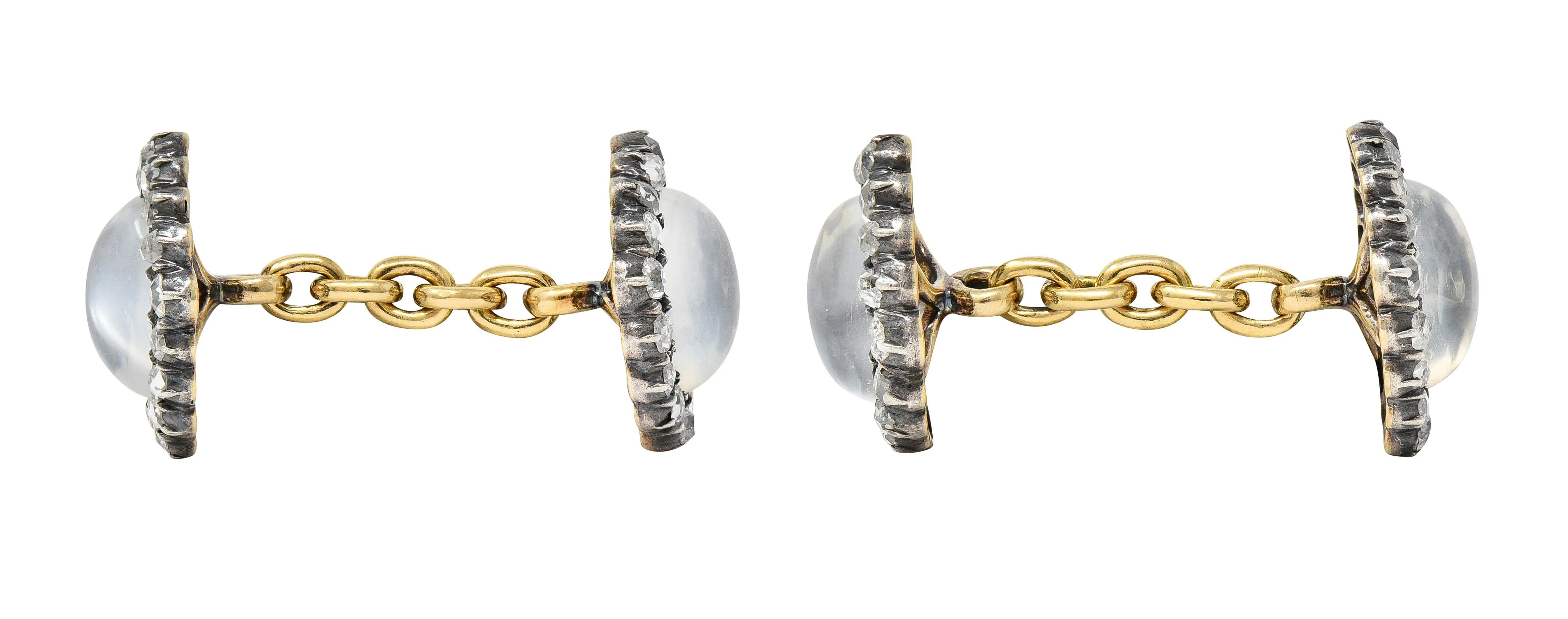 Victorian 1.44 CTW Diamond Moonstone 14 Karat Gold Silver Antique Cufflinks - Image 2