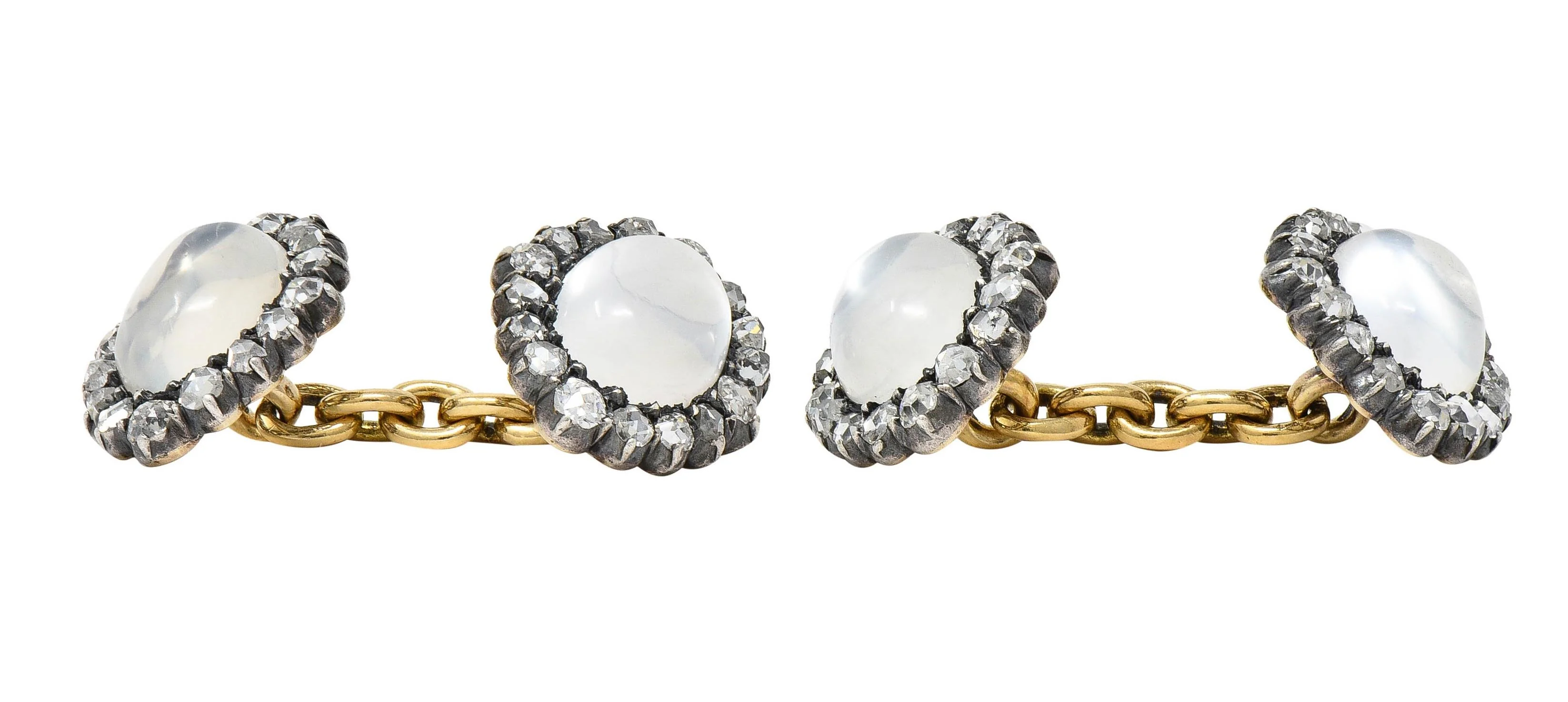 Victorian 1.44 CTW Diamond Moonstone 14 Karat Gold Silver Antique Cufflinks - Image 4