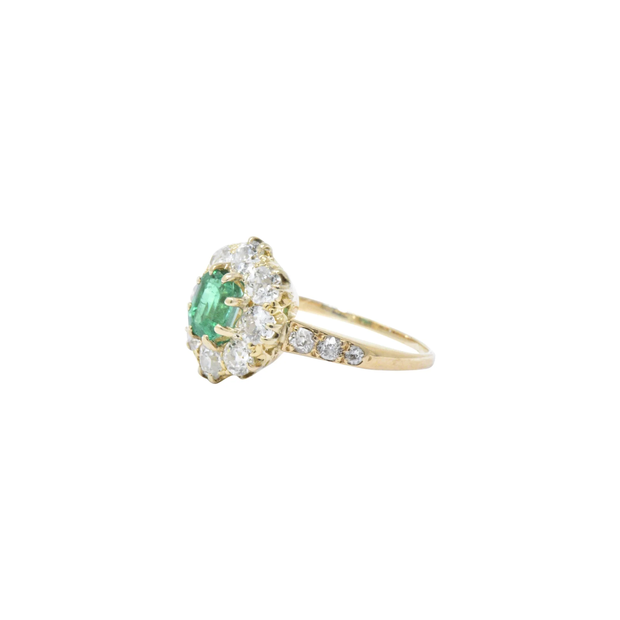 Victorian 1.45 CTW Emerald Diamond 14 Karat Gold Cluster Ring - Image 5