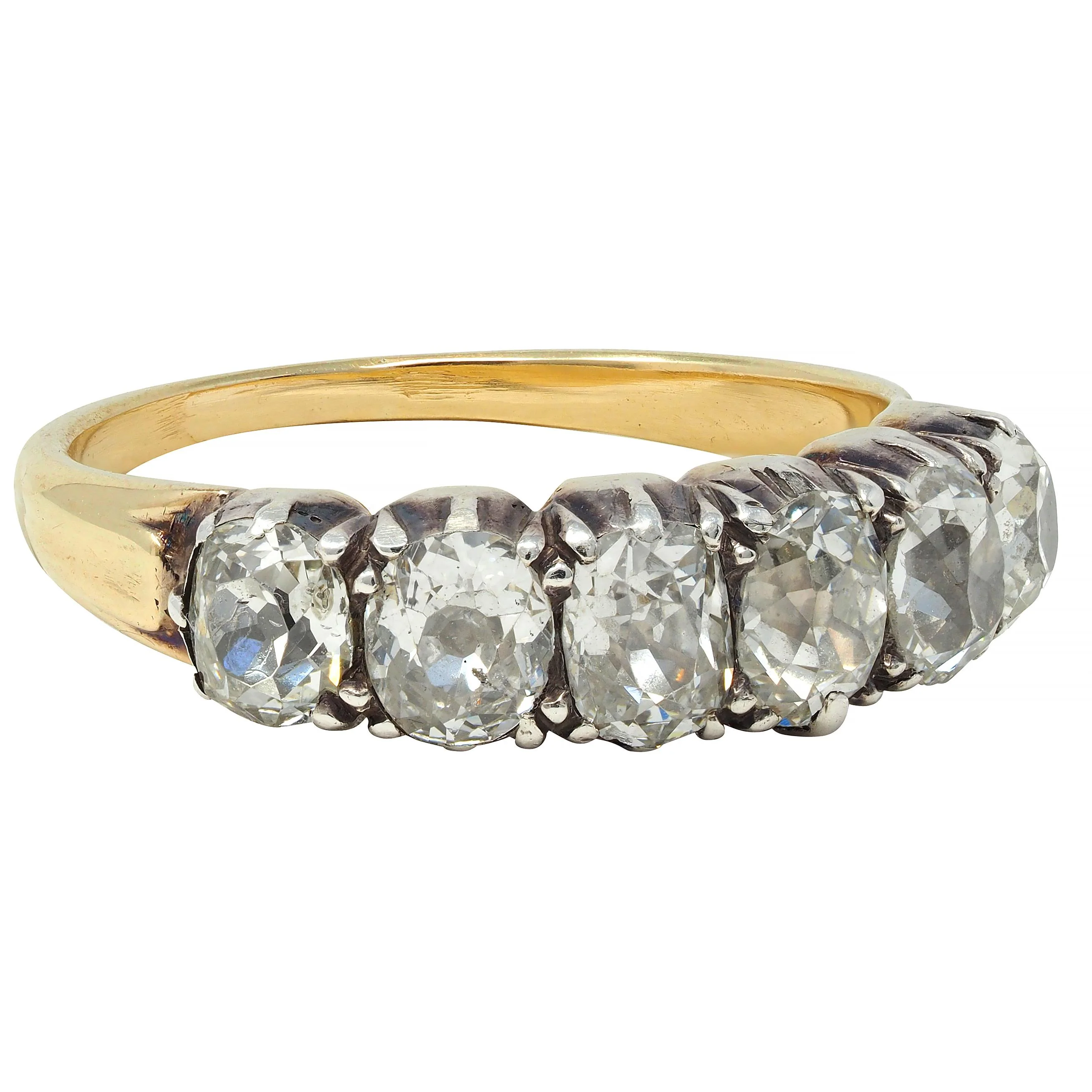Victorian 1.45 CTW Old Mine Diamond Silver-Topped 14 Karat Yellow Gold Antique Band Ring - Image 2