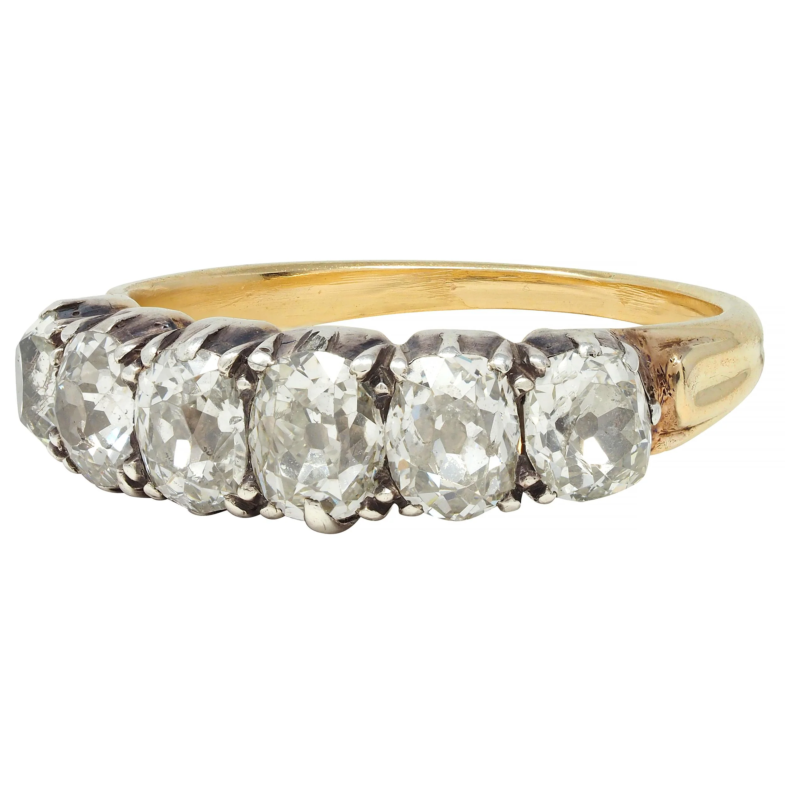 Victorian 1.45 CTW Old Mine Diamond Silver-Topped 14 Karat Yellow Gold Antique Band Ring - Image 6