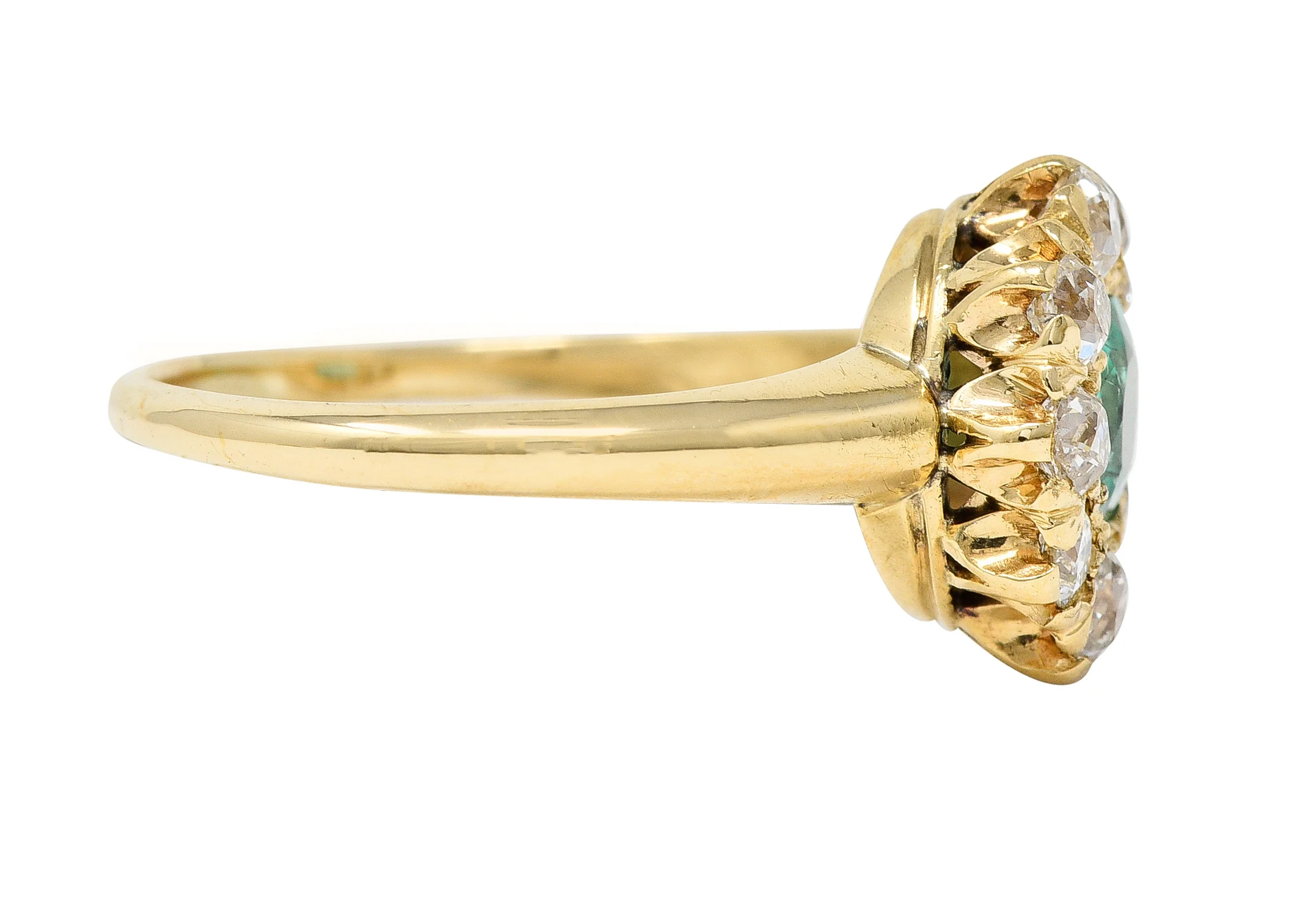 Victorian 1.52 CTW Cushion Cut Emerald Old Mine Cut Diamond 14 Karat Yellow Gold Antique Halo Ring - Image 3