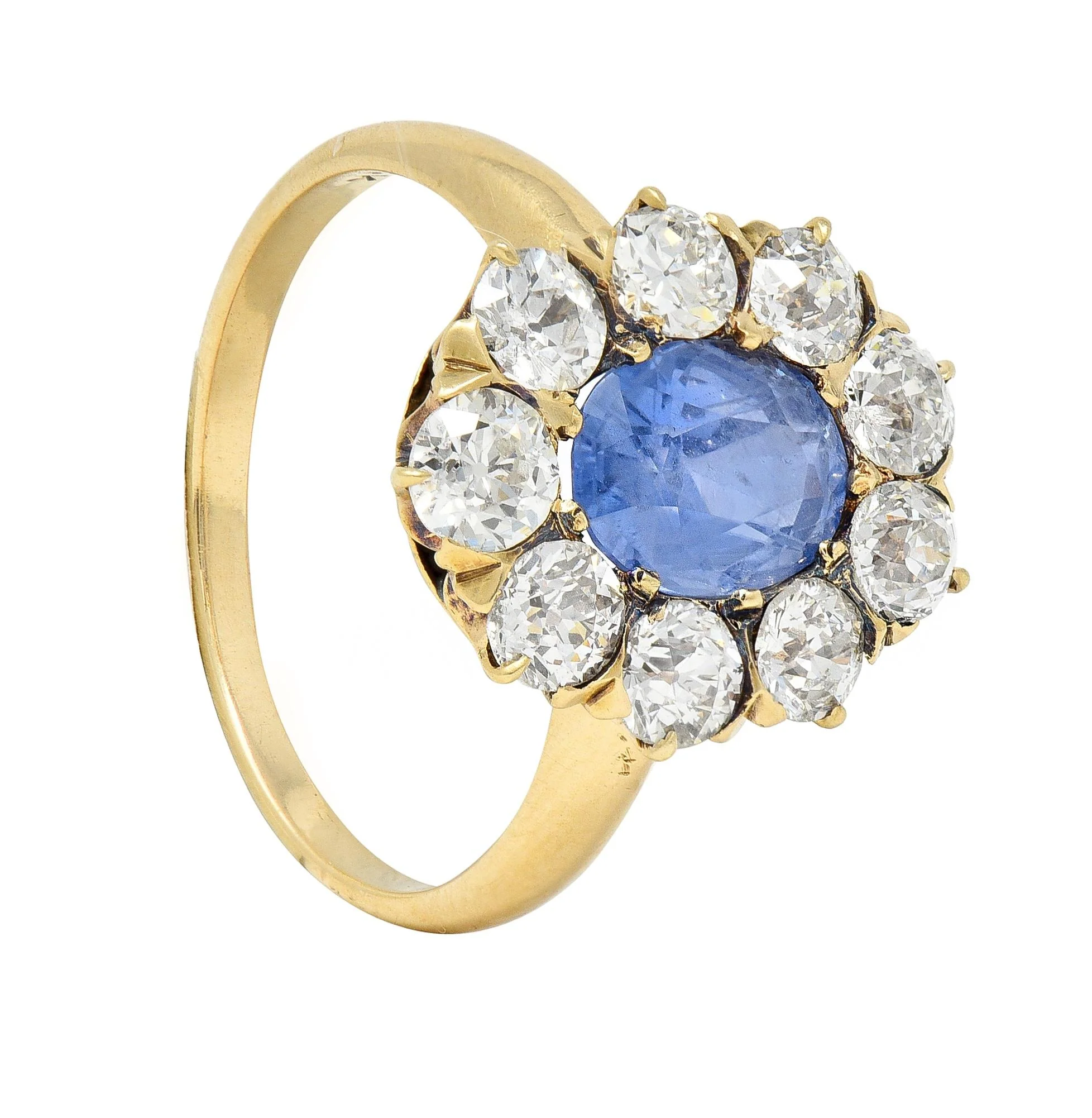 Victorian 1.53 CTW No Heat Ceylon Sapphire Diamond 14 Karat Gold Antique Halo Ring GIA - Image 10