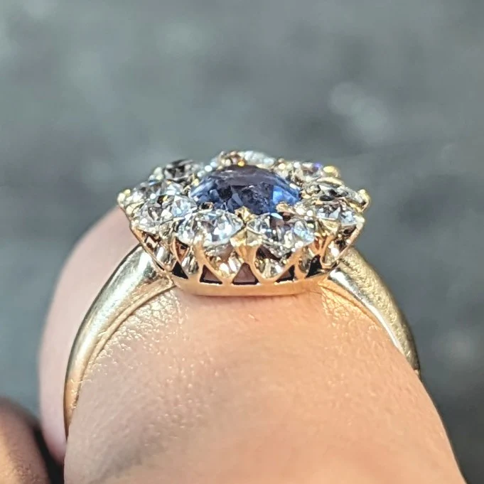 Victorian 1.53 CTW No Heat Ceylon Sapphire Diamond 14 Karat Gold Antique Halo Ring GIA - Image 12