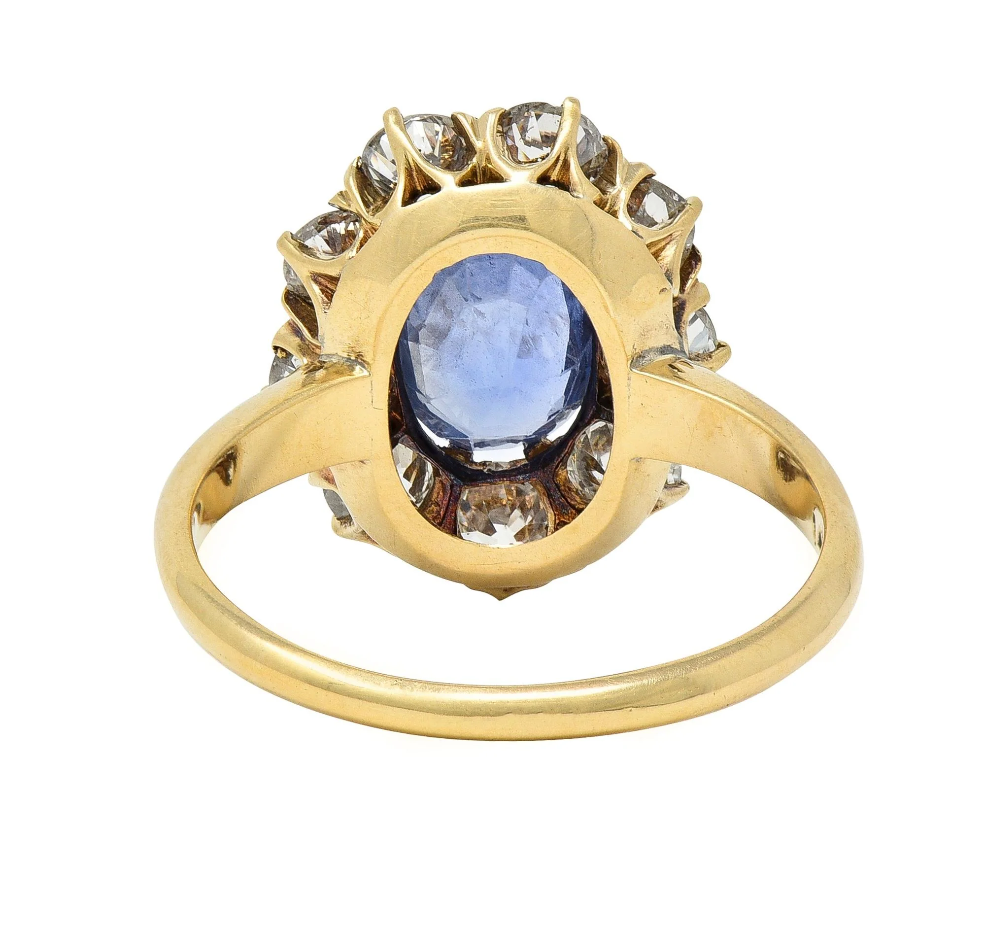 Victorian 1.53 CTW No Heat Ceylon Sapphire Diamond 14 Karat Gold Antique Halo Ring GIA - Image 4